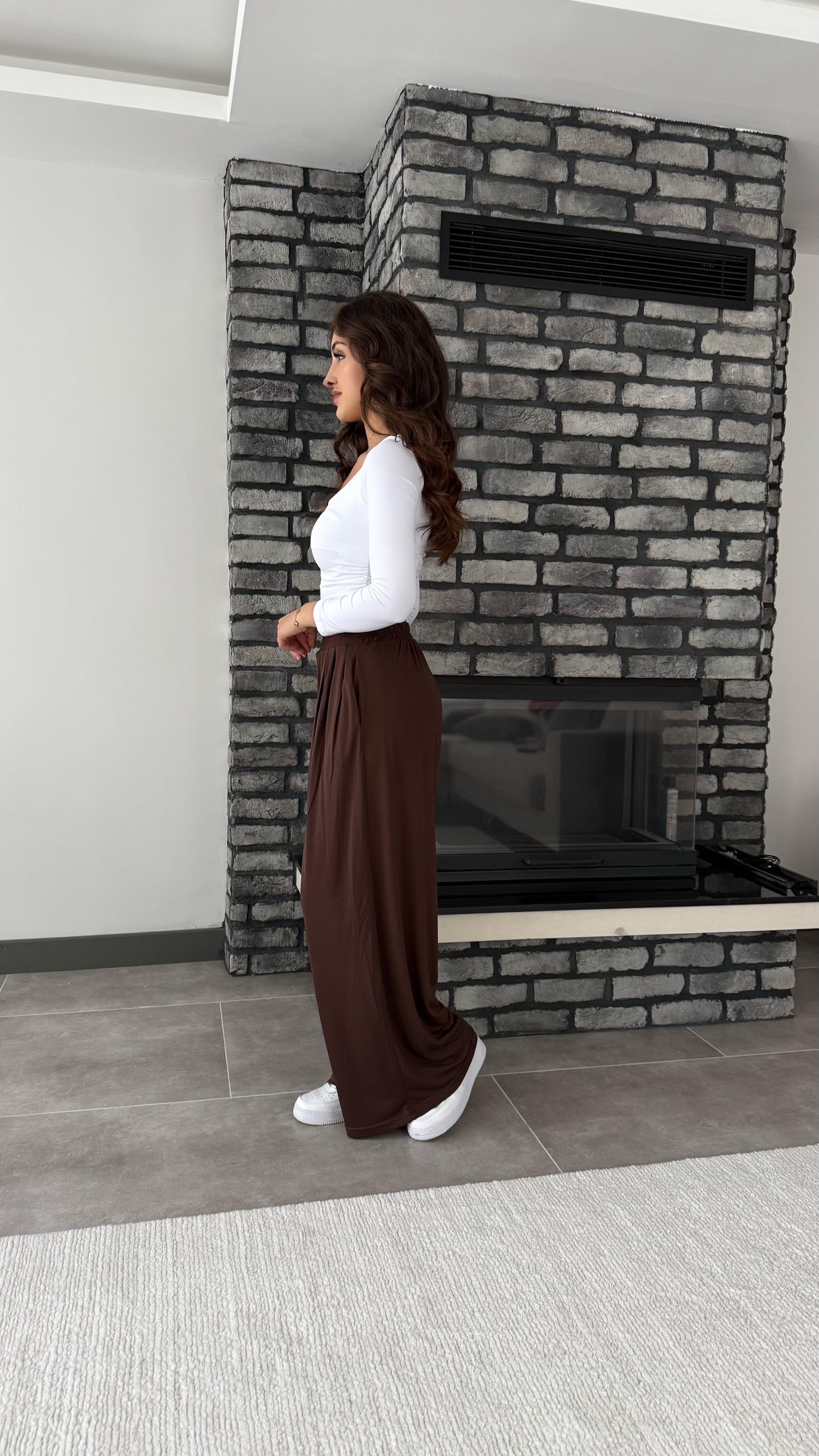 Oys. Modal Karışımlı Dökümlü Pantolon Kahverengi