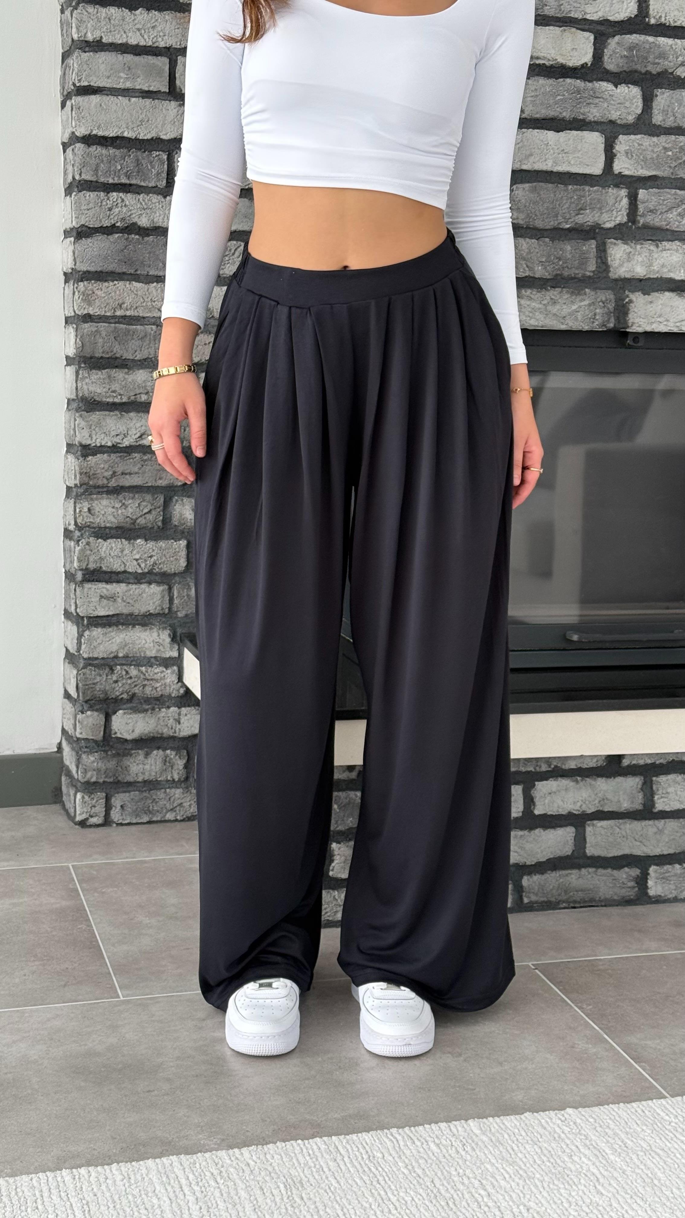 Oys. Modal Karışımlı Dökümlü Pantolon Siyah