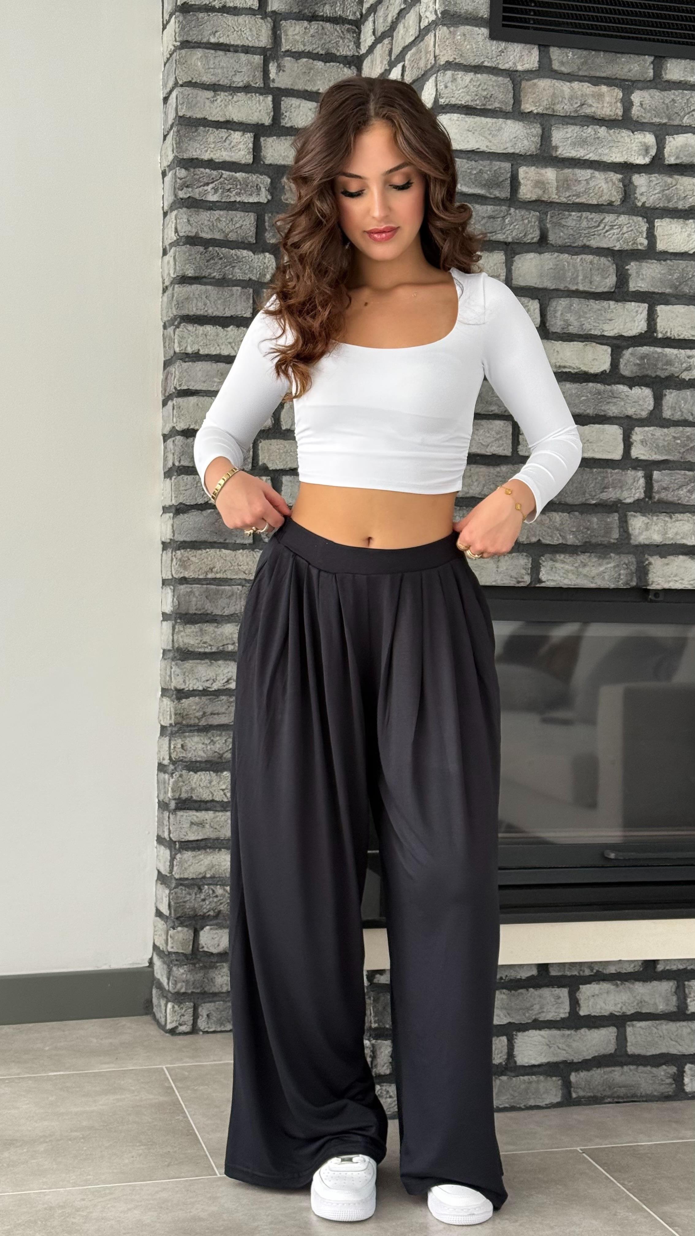 Oys. Modal Karışımlı Dökümlü Pantolon Siyah