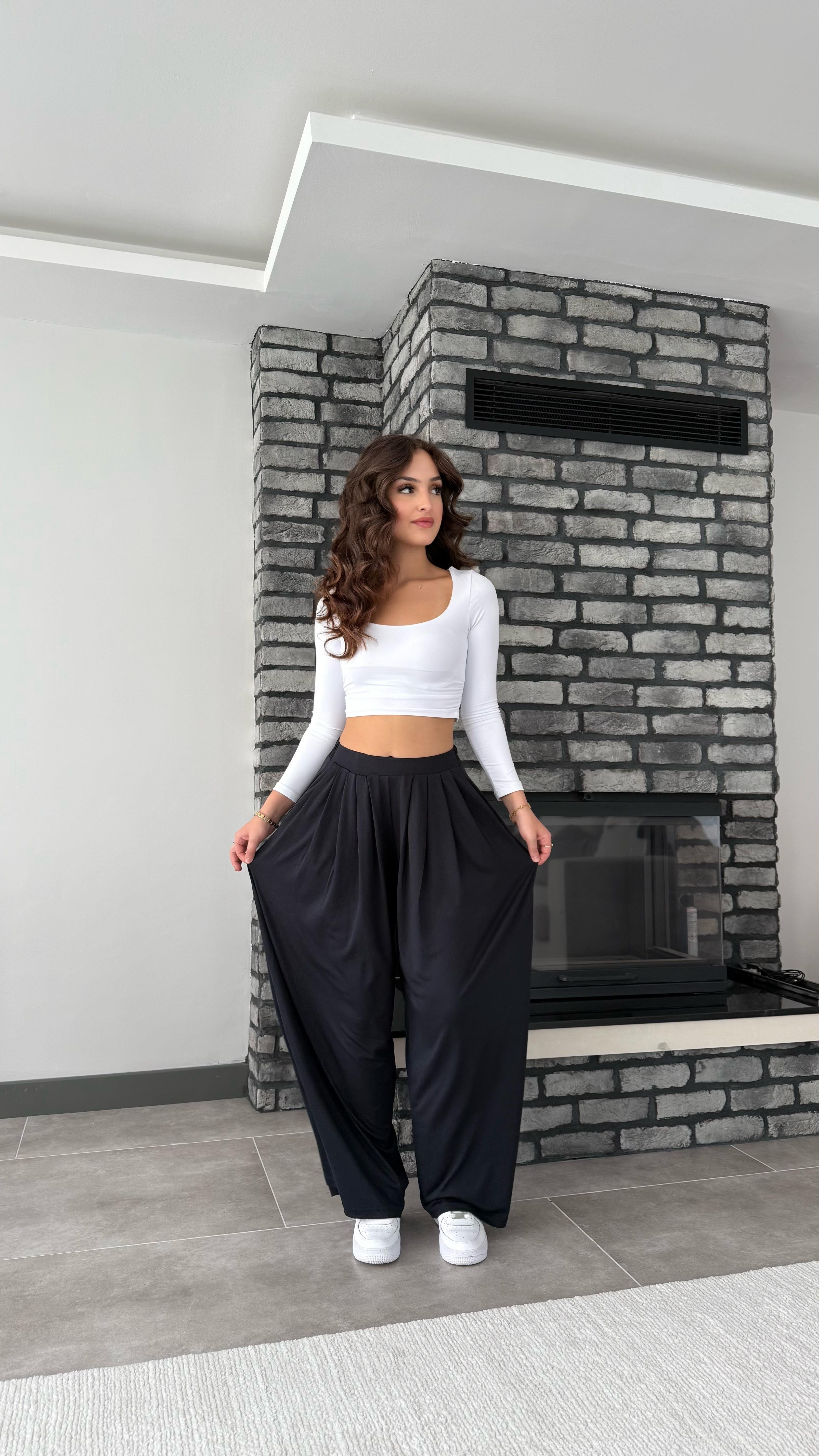 Oys. Modal Karışımlı Dökümlü Pantolon Siyah