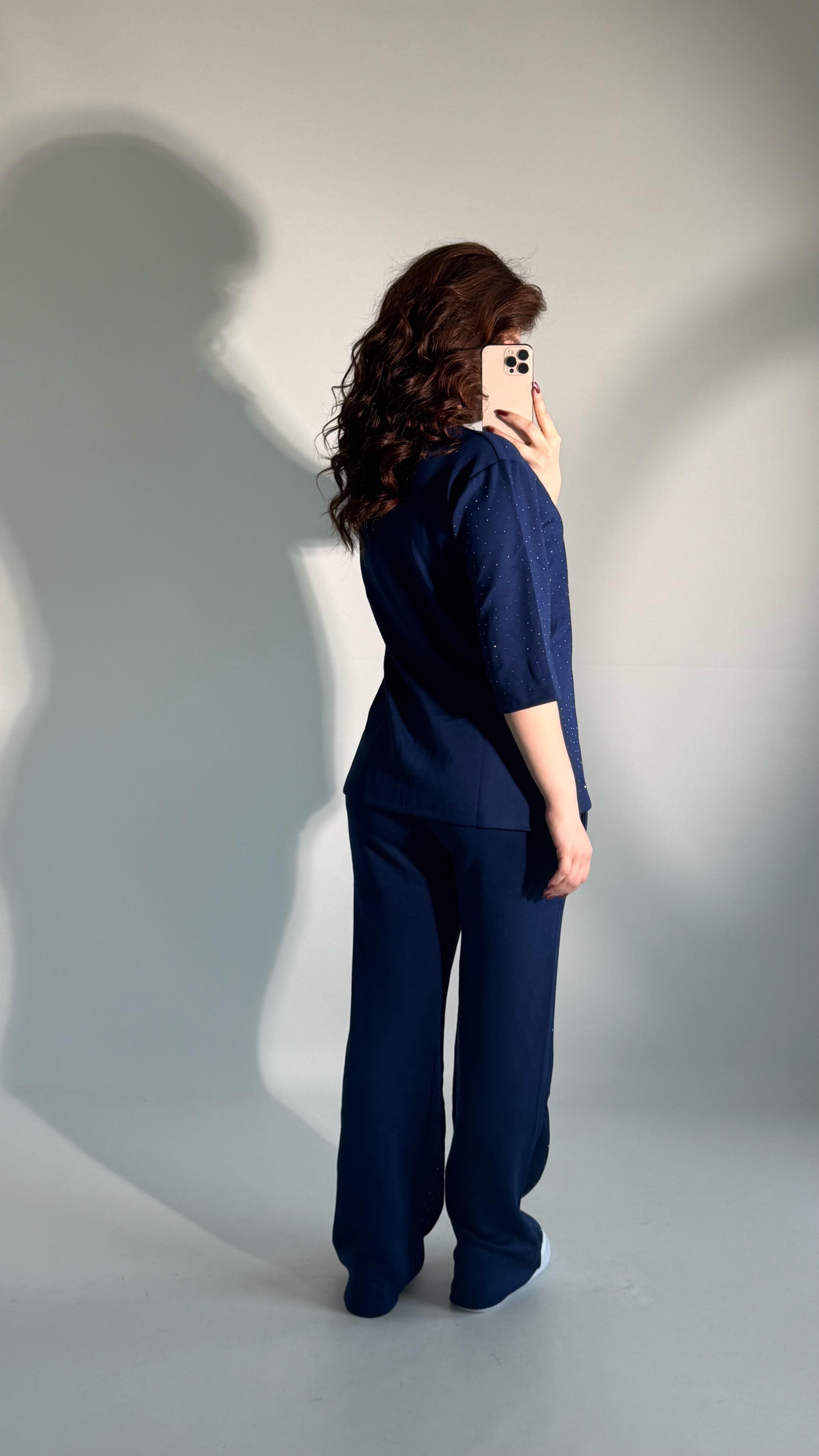 Oys. Taşlı Yarım Kol Takım Lacivert