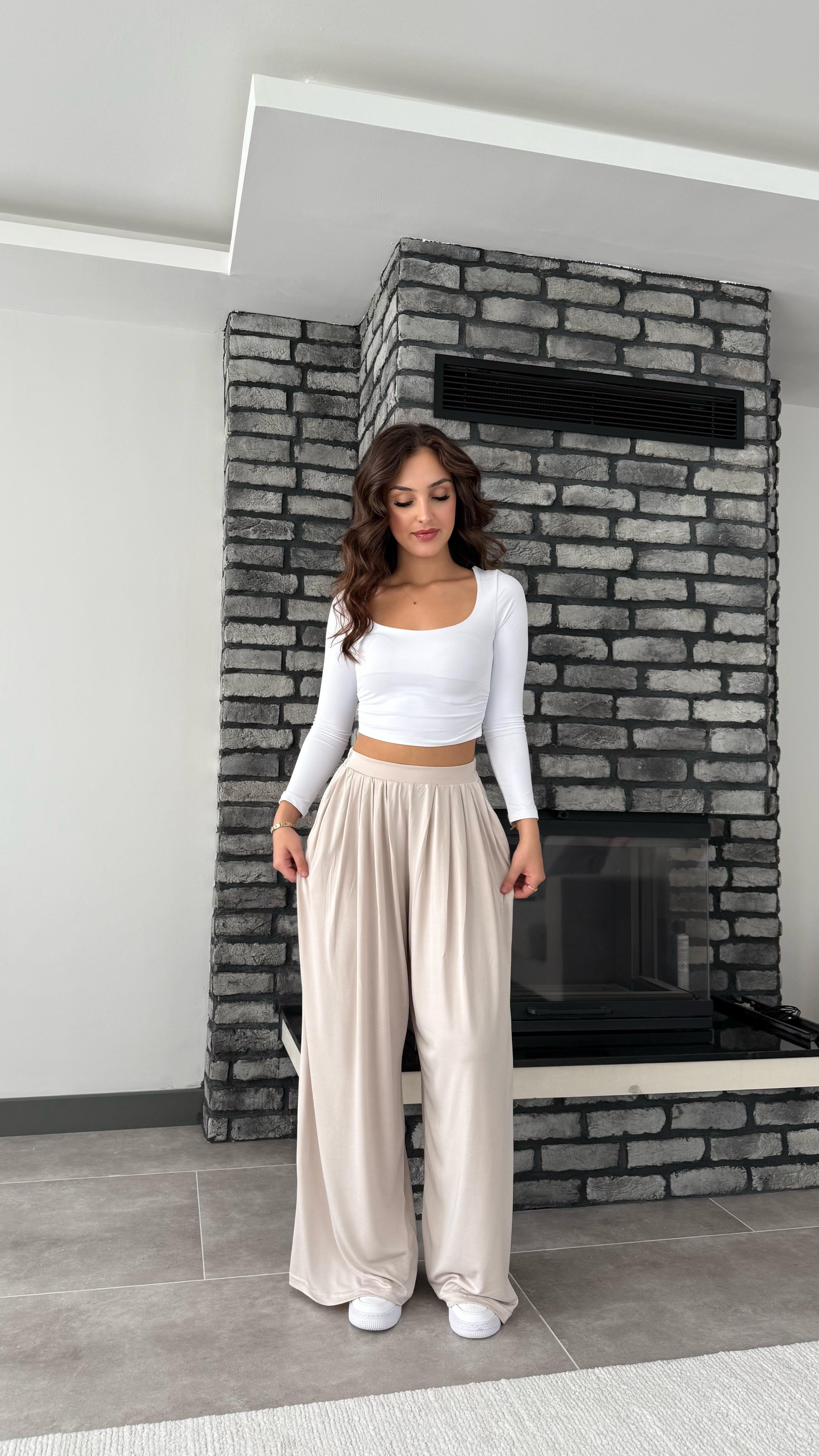 Oys. Modal Karışımlı Dökümlü Pantolon Bej