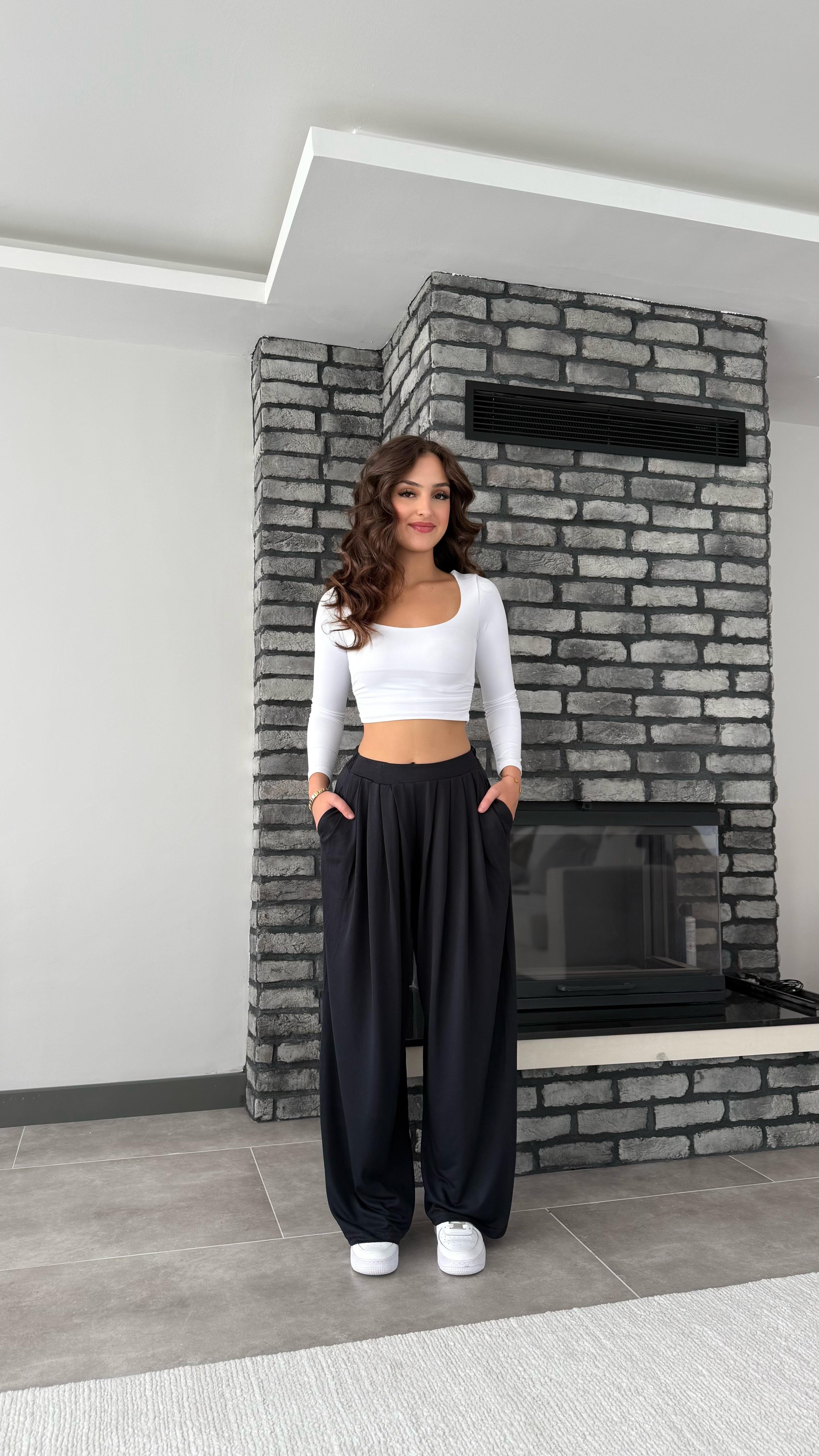 Oys. Modal Karışımlı Dökümlü Pantolon Siyah