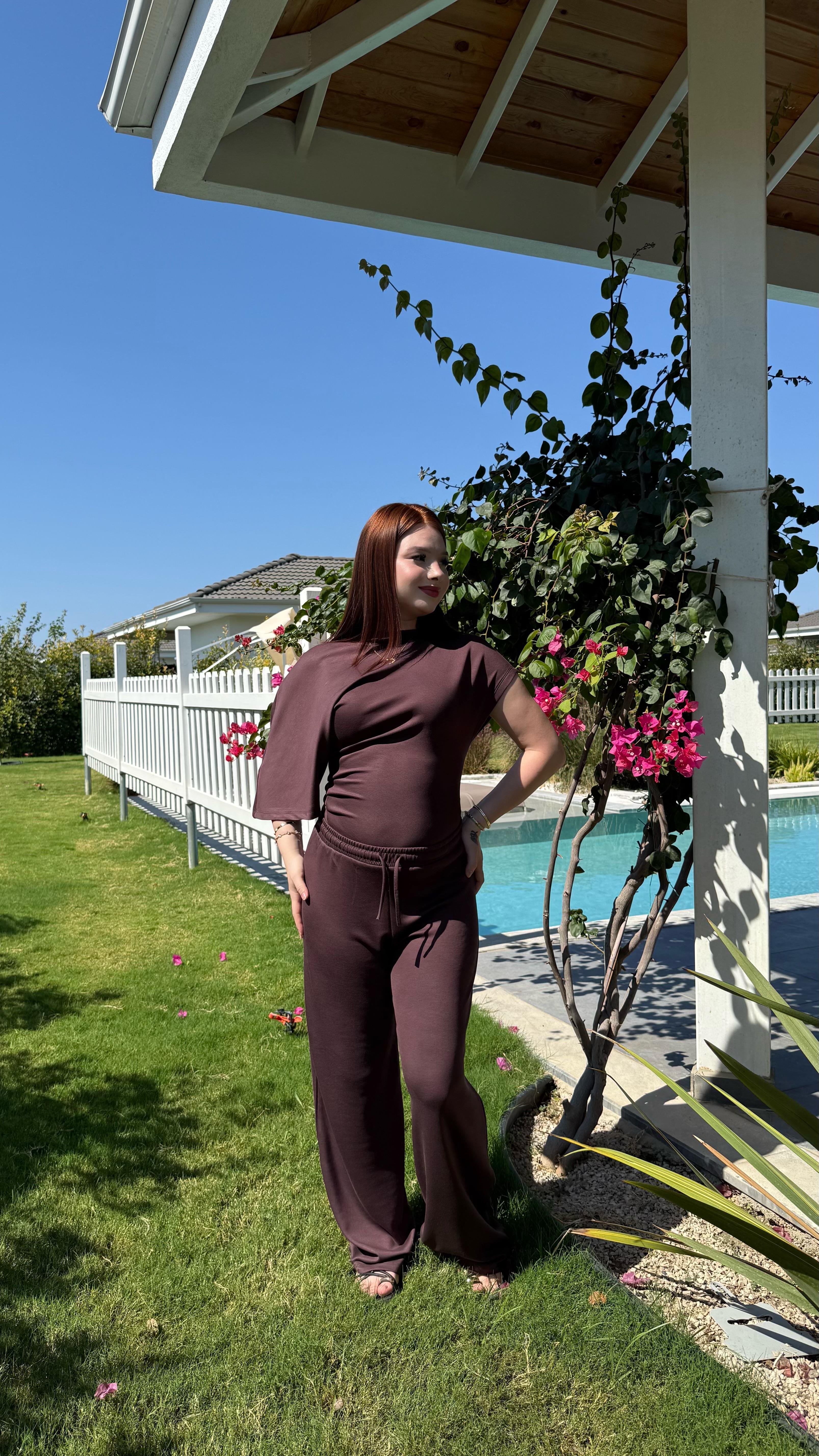 Oys. Modal Yarasa Kol Takım Kahverengi