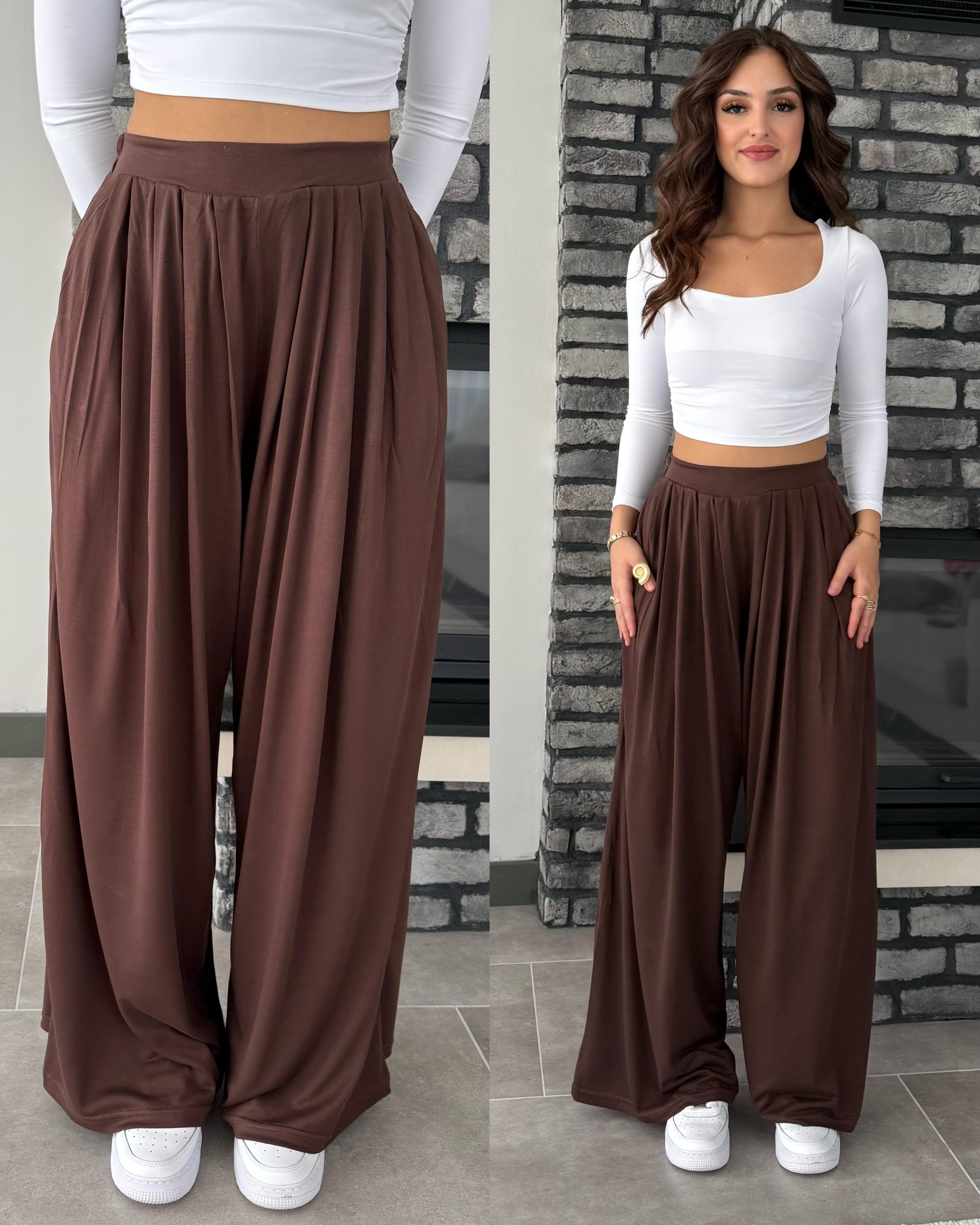 Oys. Modal Karışımlı Dökümlü Pantolon Kahverengi