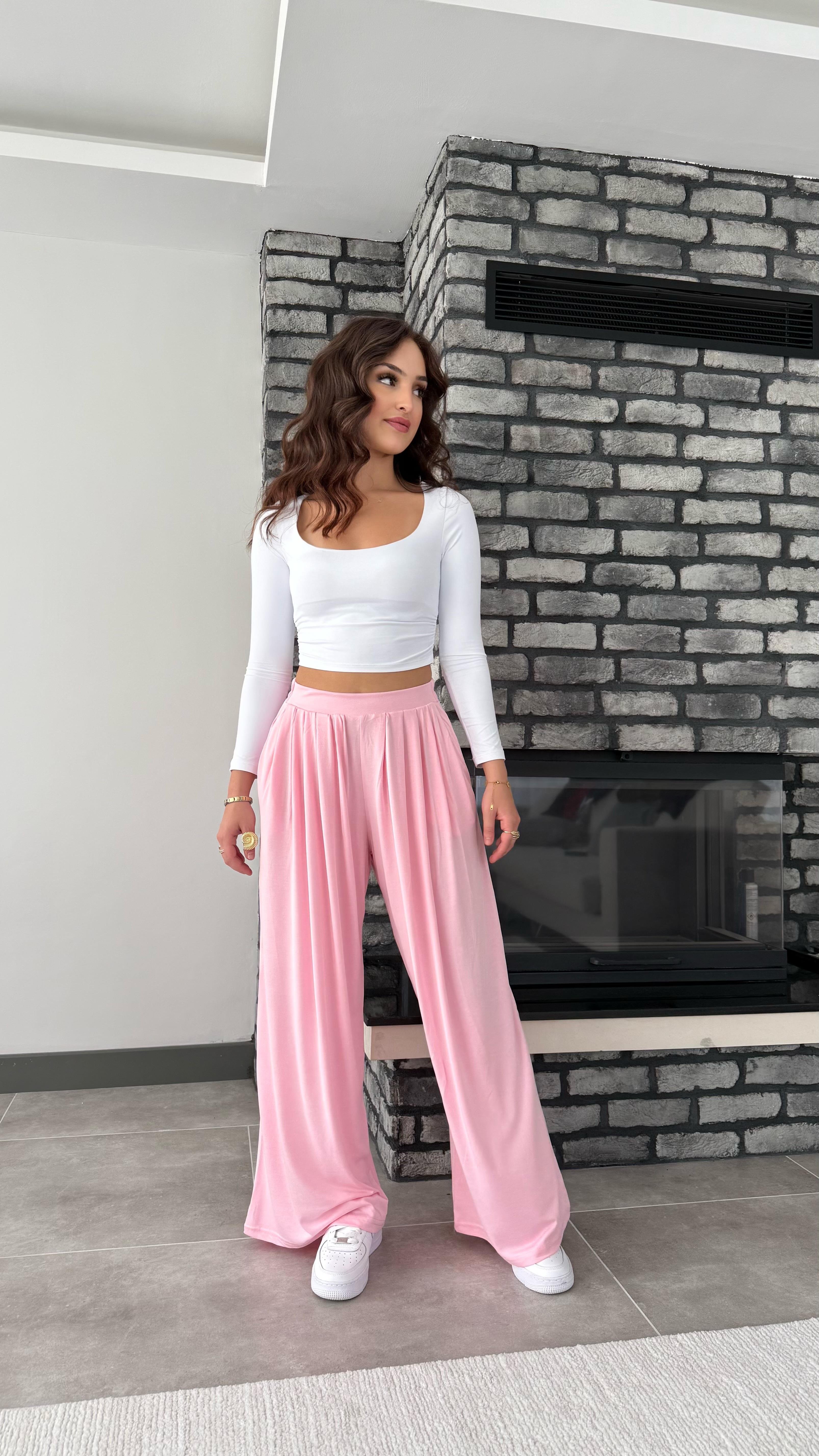 Oys. Modal Karışımlı Dökümlü Pantolon Pembe