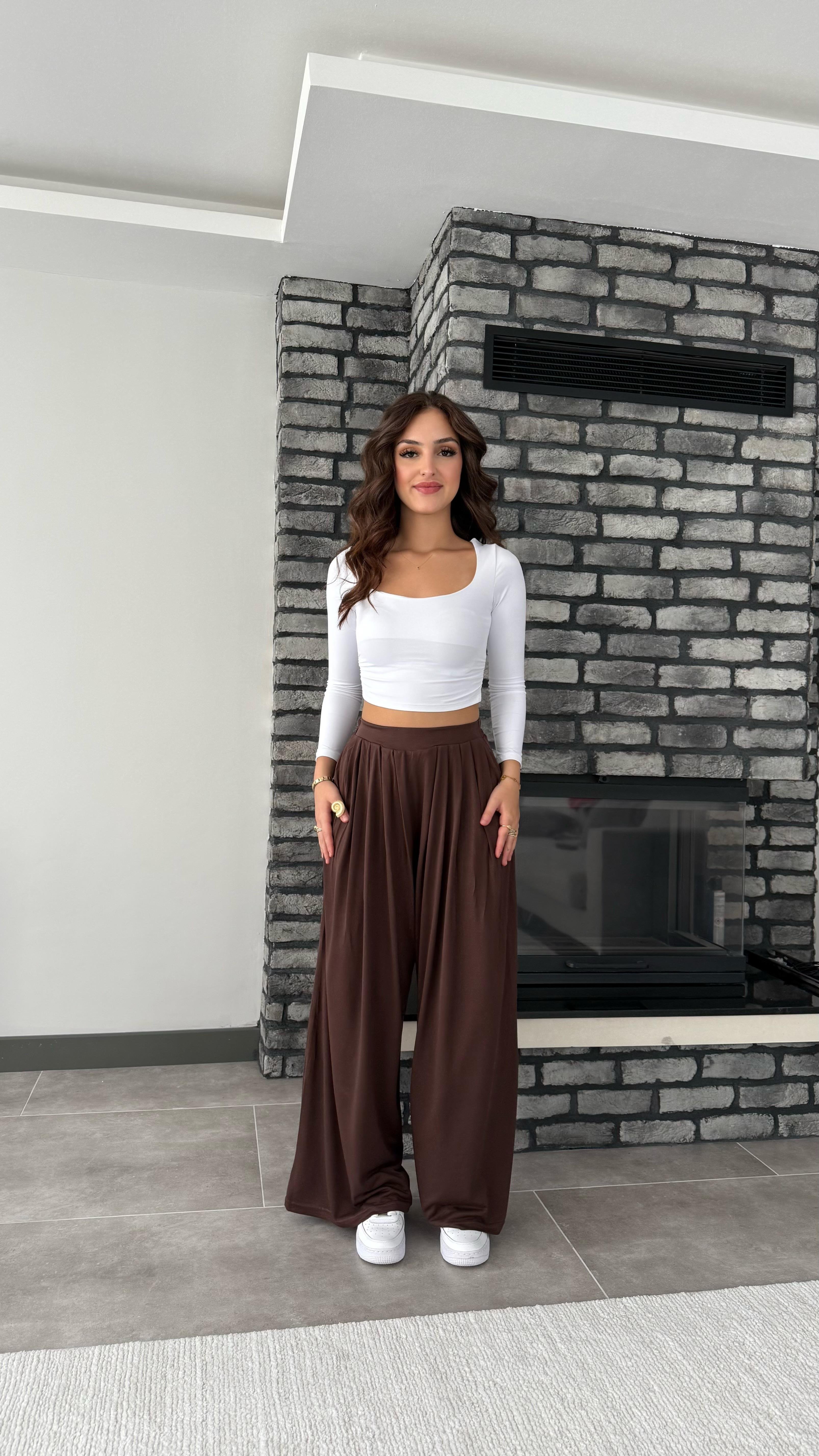 Oys. Modal Karışımlı Dökümlü Pantolon Kahverengi