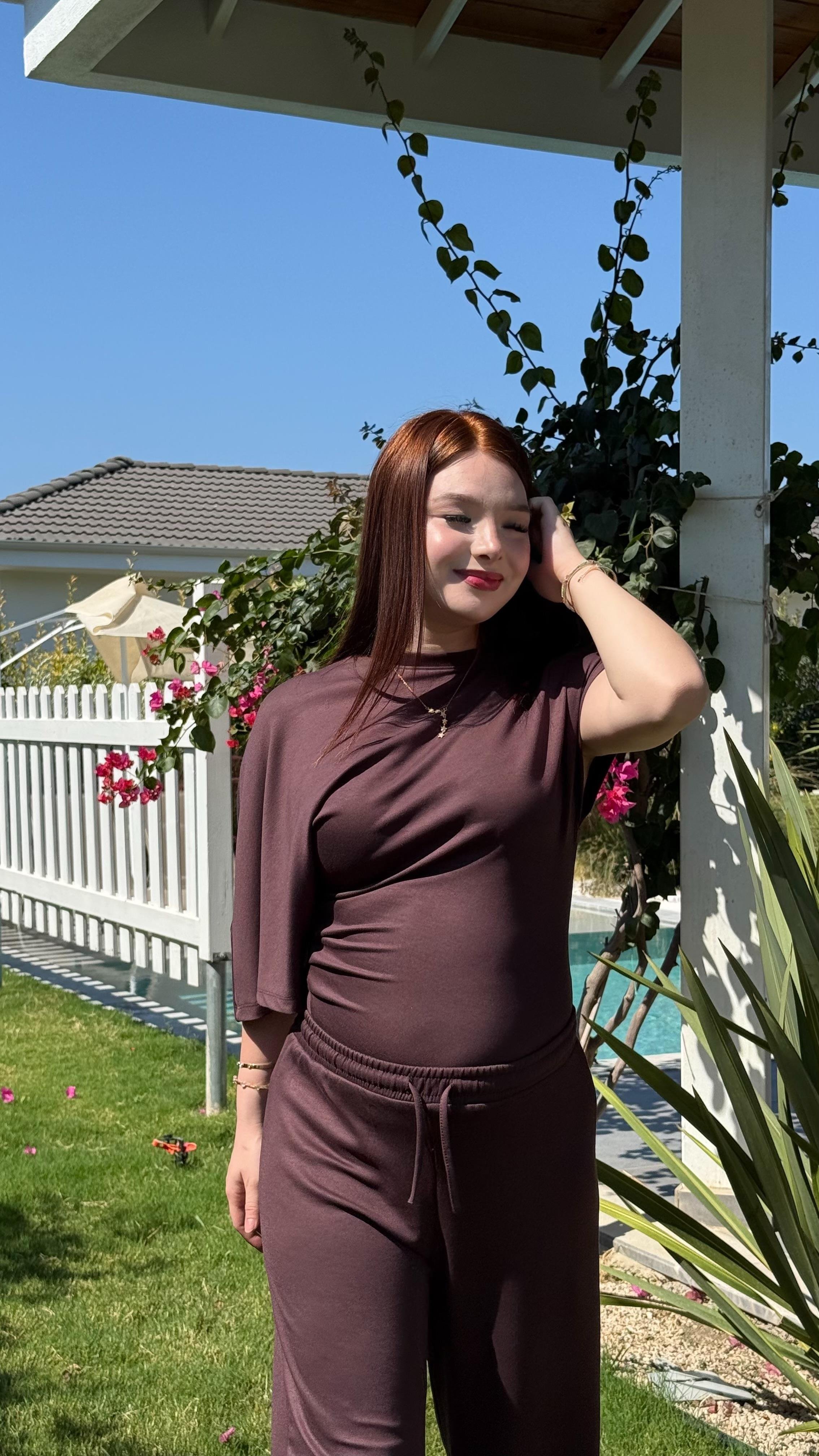 Oys. Modal Yarasa Kol Takım Kahverengi