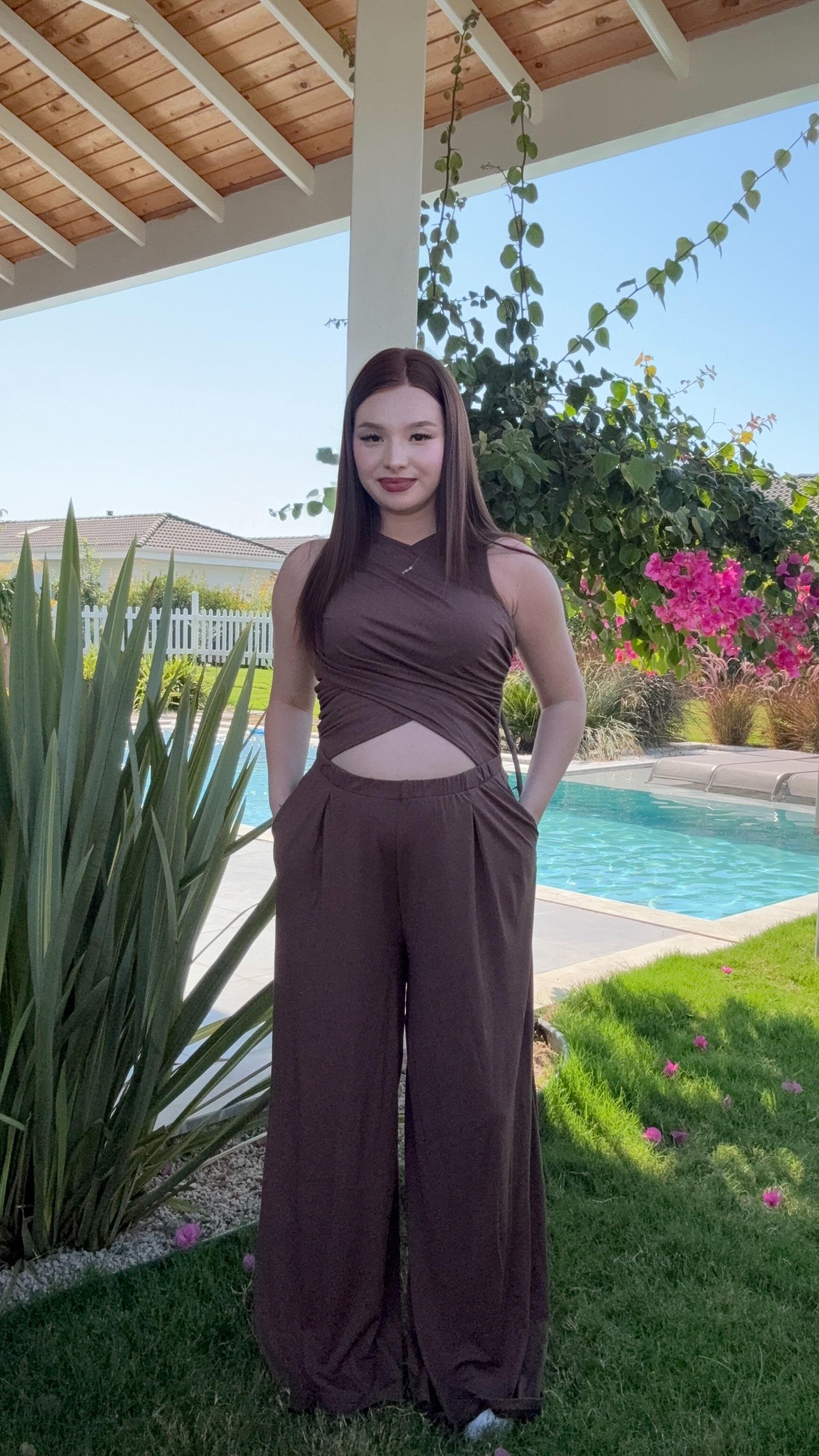 Oysh. Bel Detay Bol Tulum Kahverengi