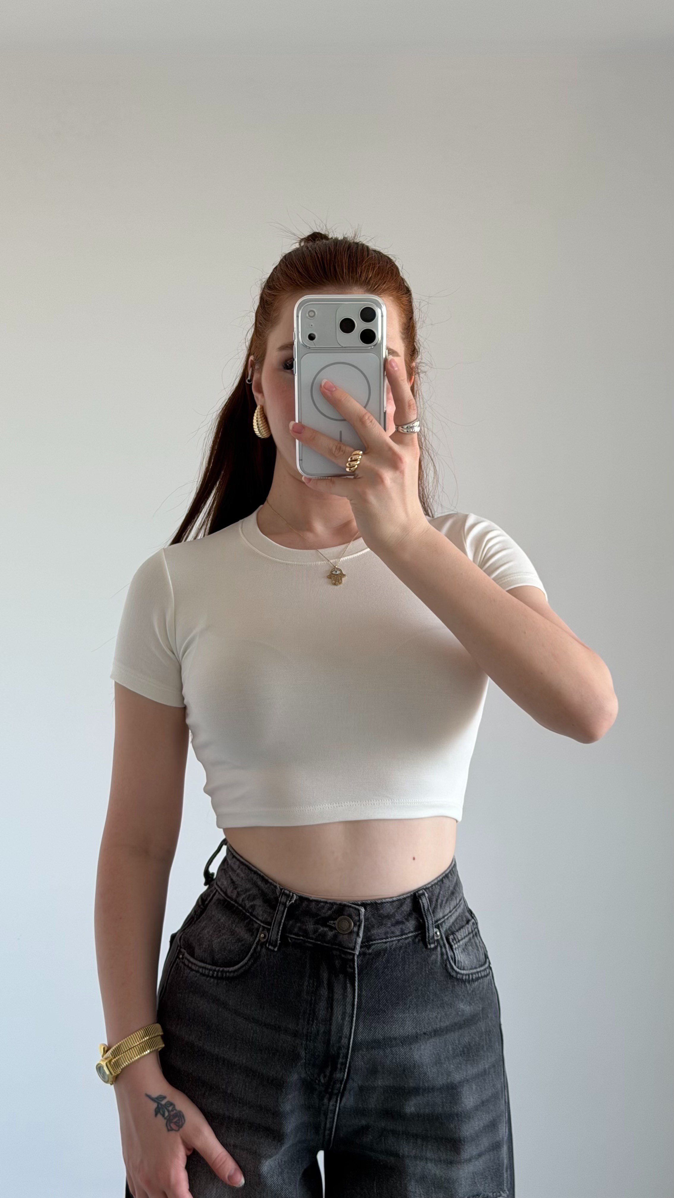 Oysh. Yarım Modal Crop Beyaz