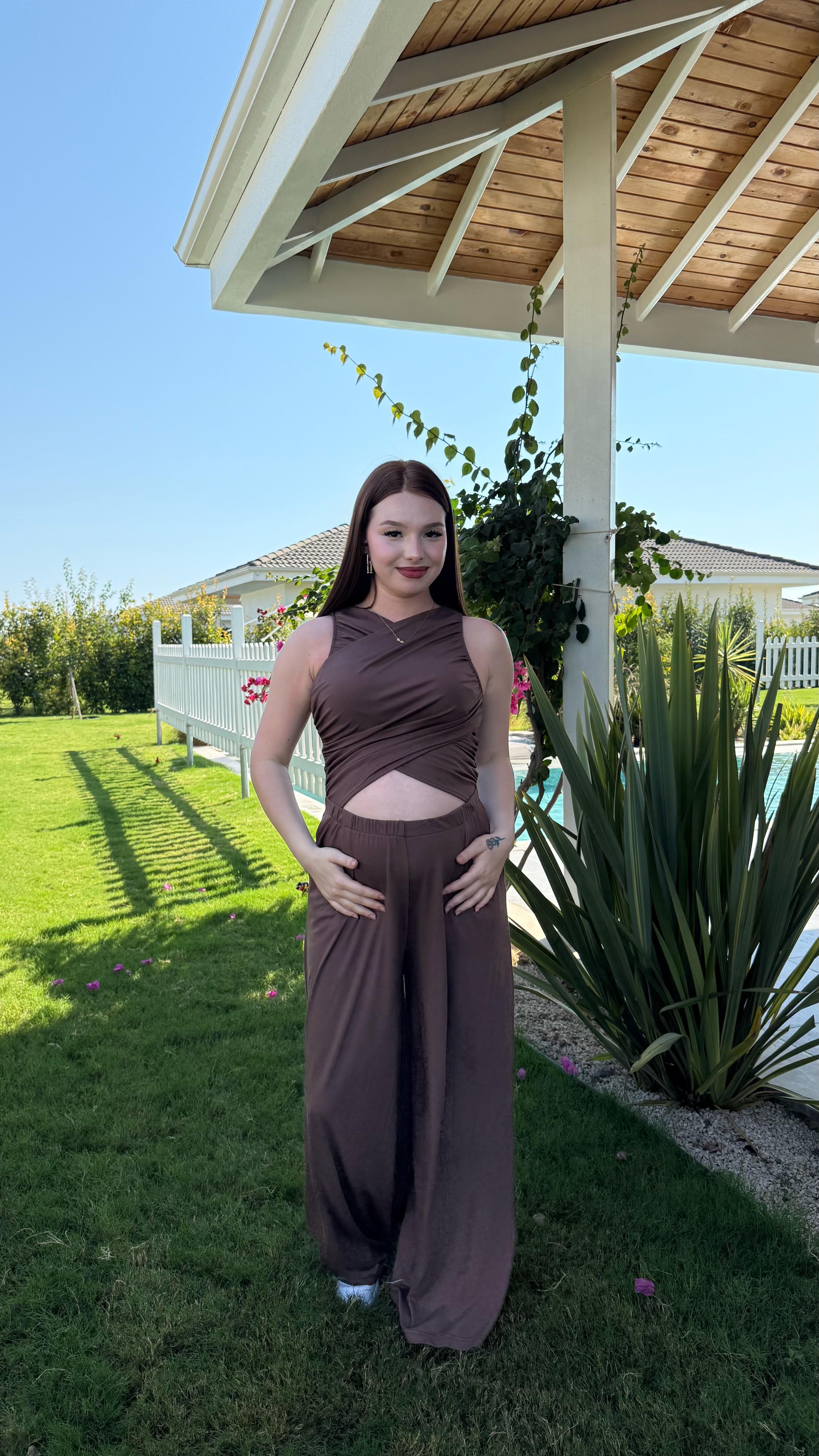 Oysh. Bel Detay Bol Tulum Kahverengi