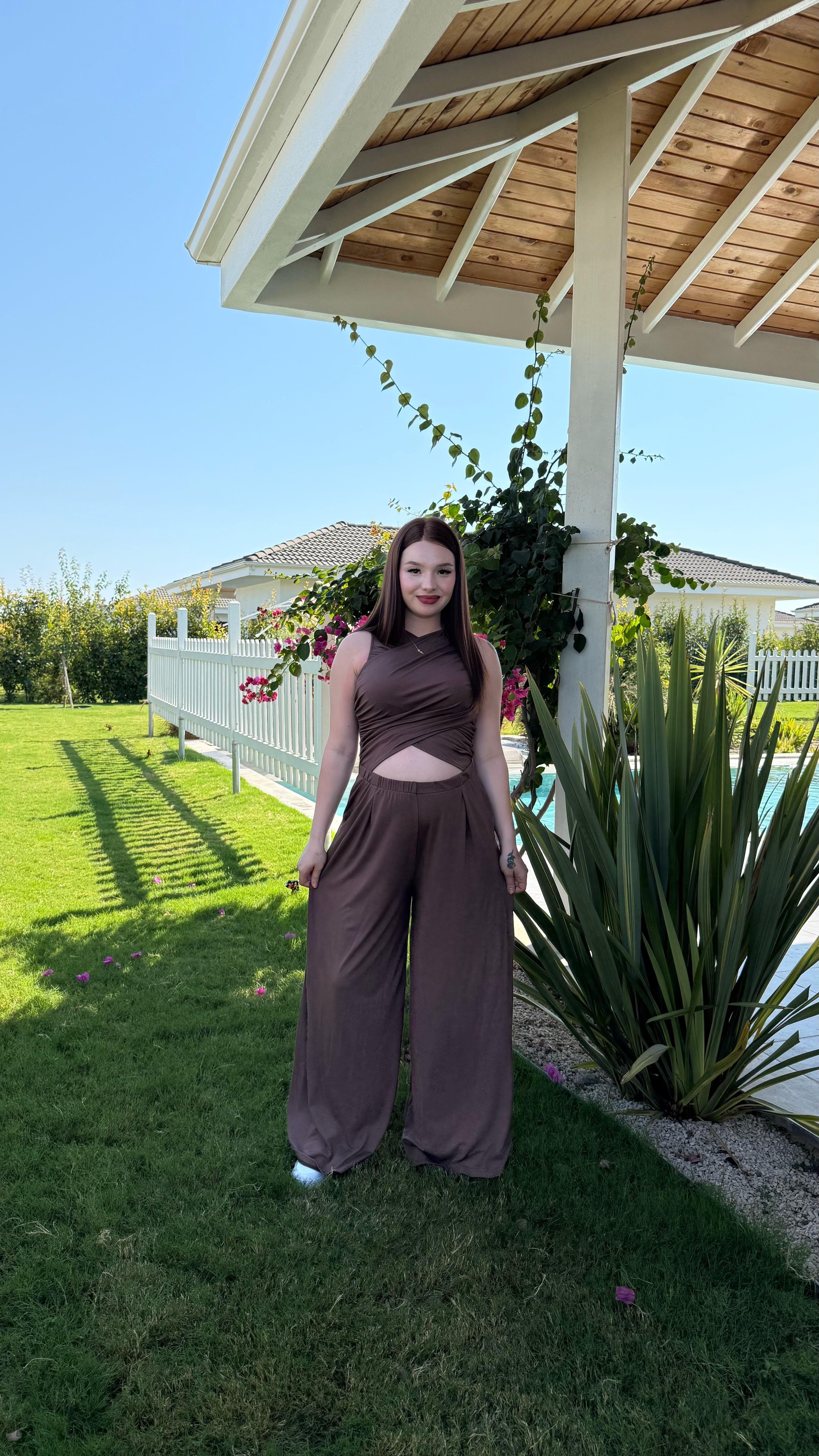 Oysh. Bel Detay Bol Tulum Kahverengi