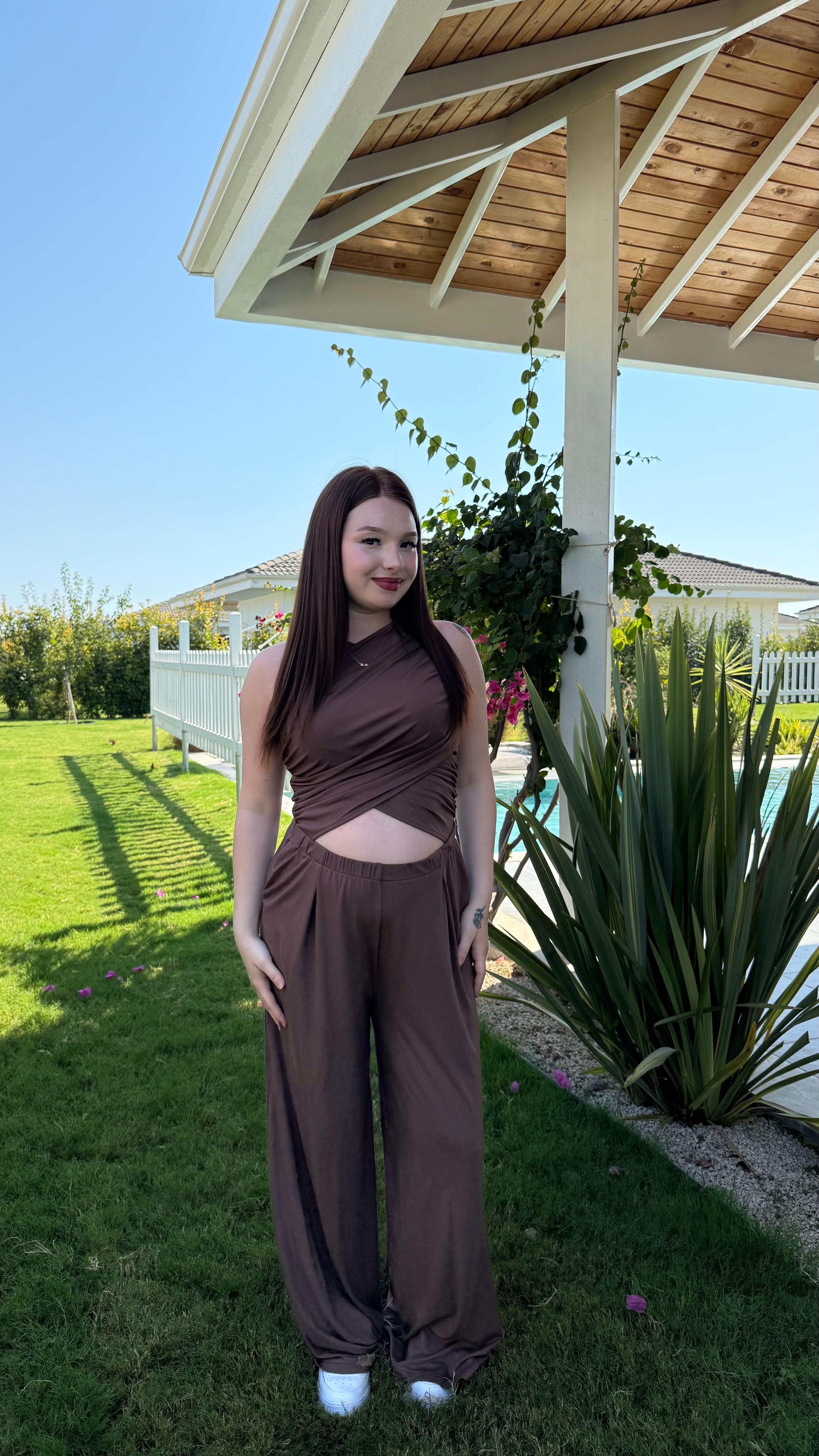 Oysh. Bel Detay Bol Tulum Kahverengi