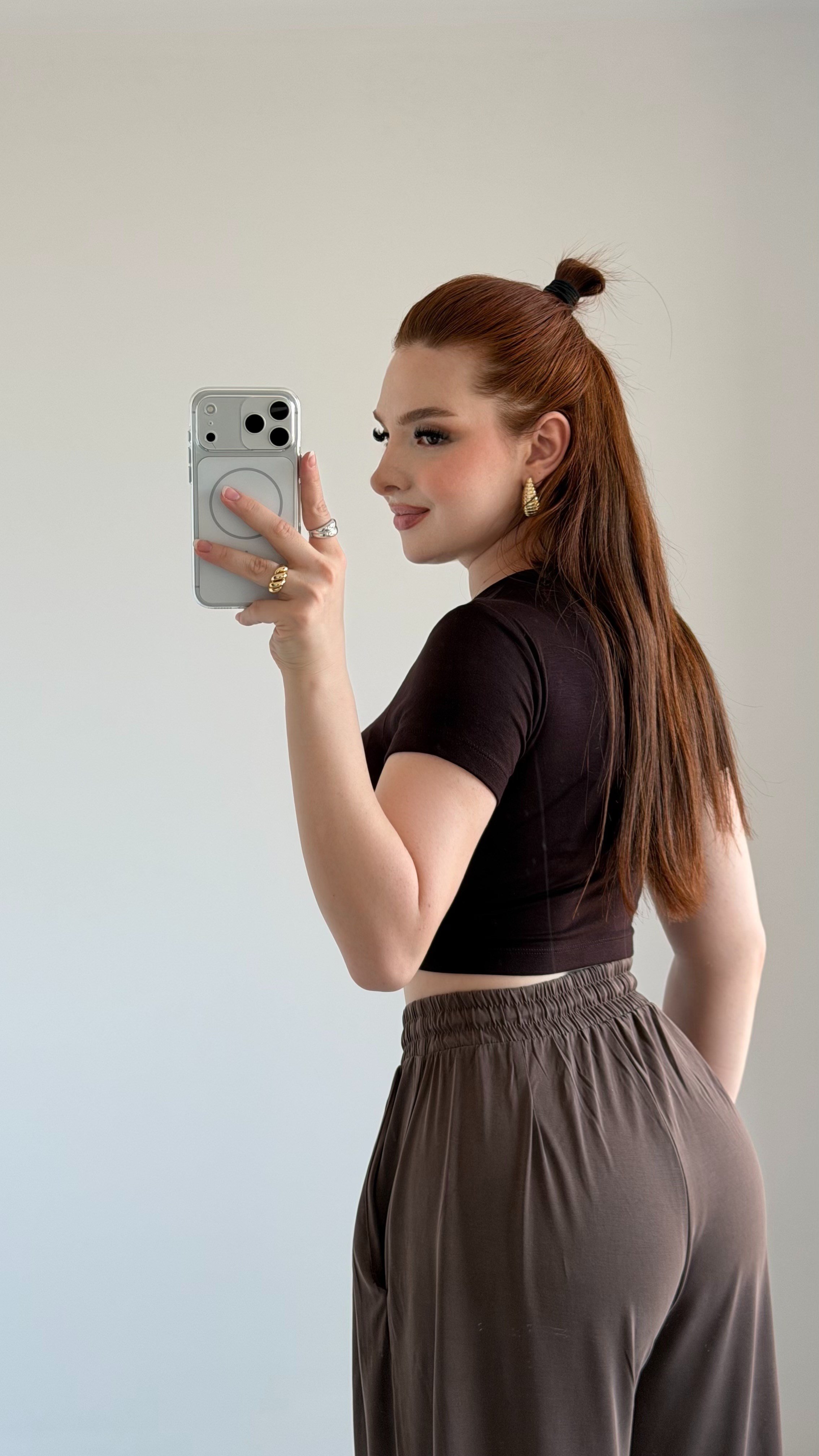 Oysh. Yarım Modal Crop Kahverengi