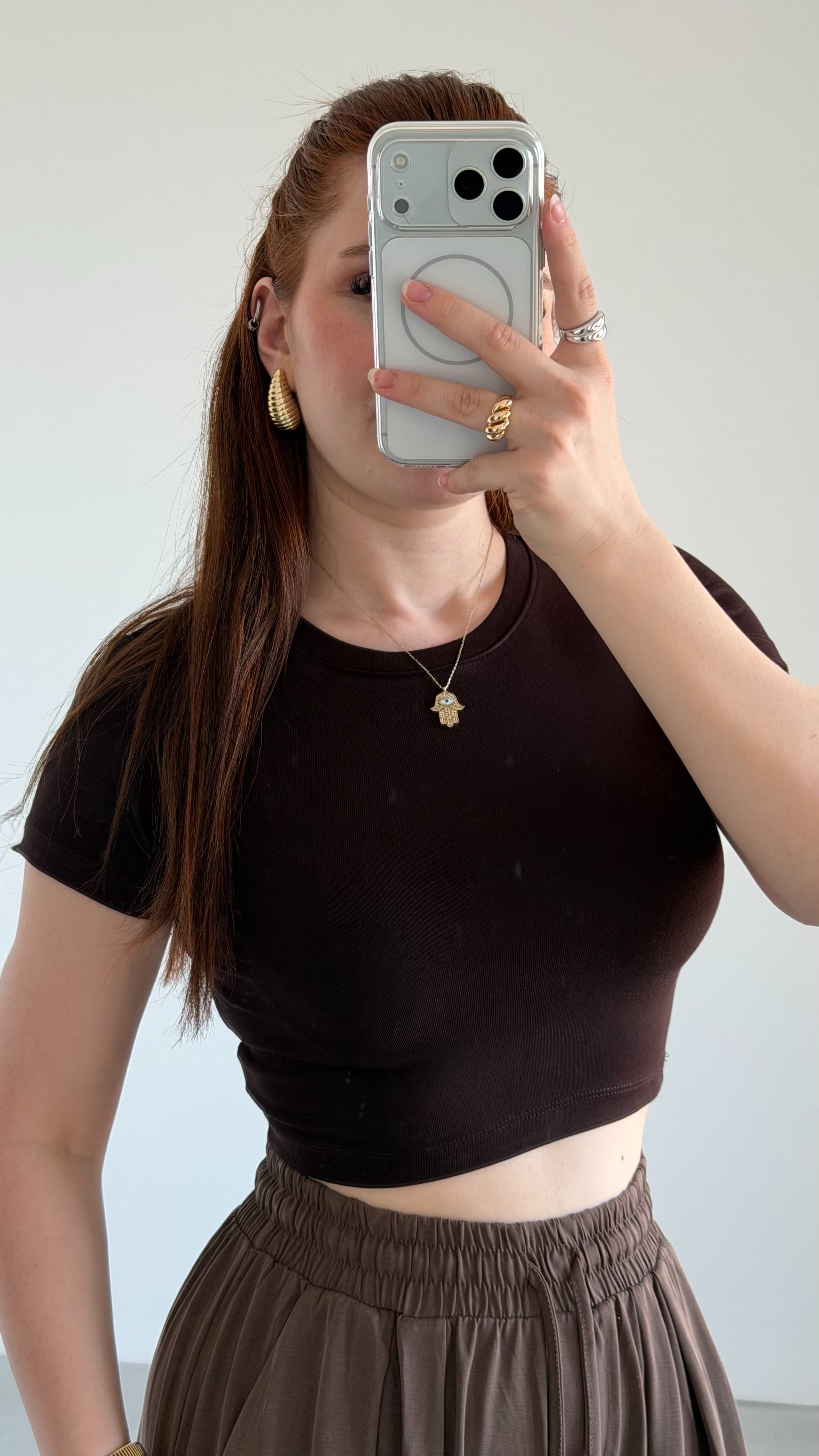 Oysh. Yarım Modal Crop Kahverengi