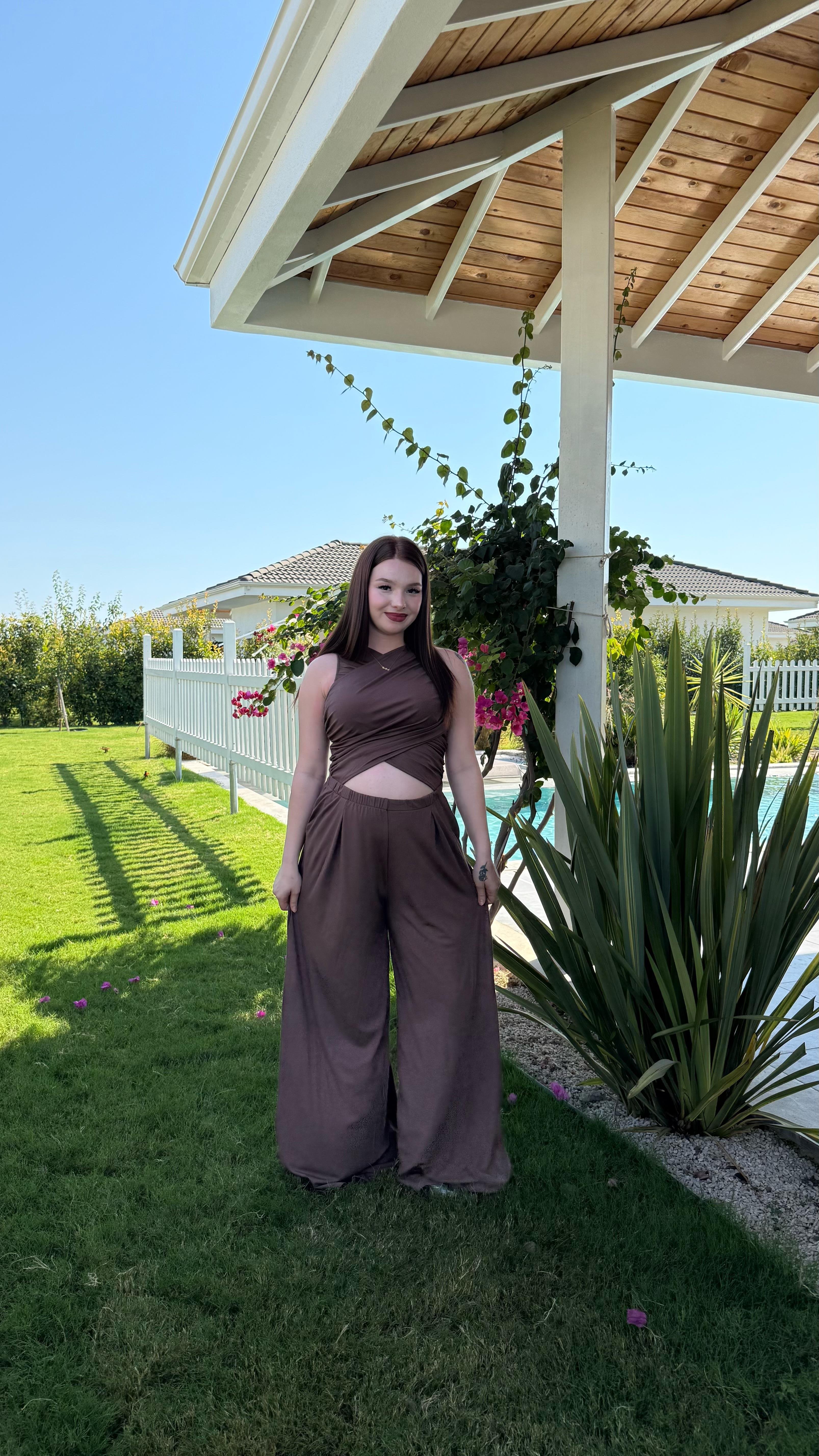 Oysh. Bel Detay Bol Tulum Kahverengi