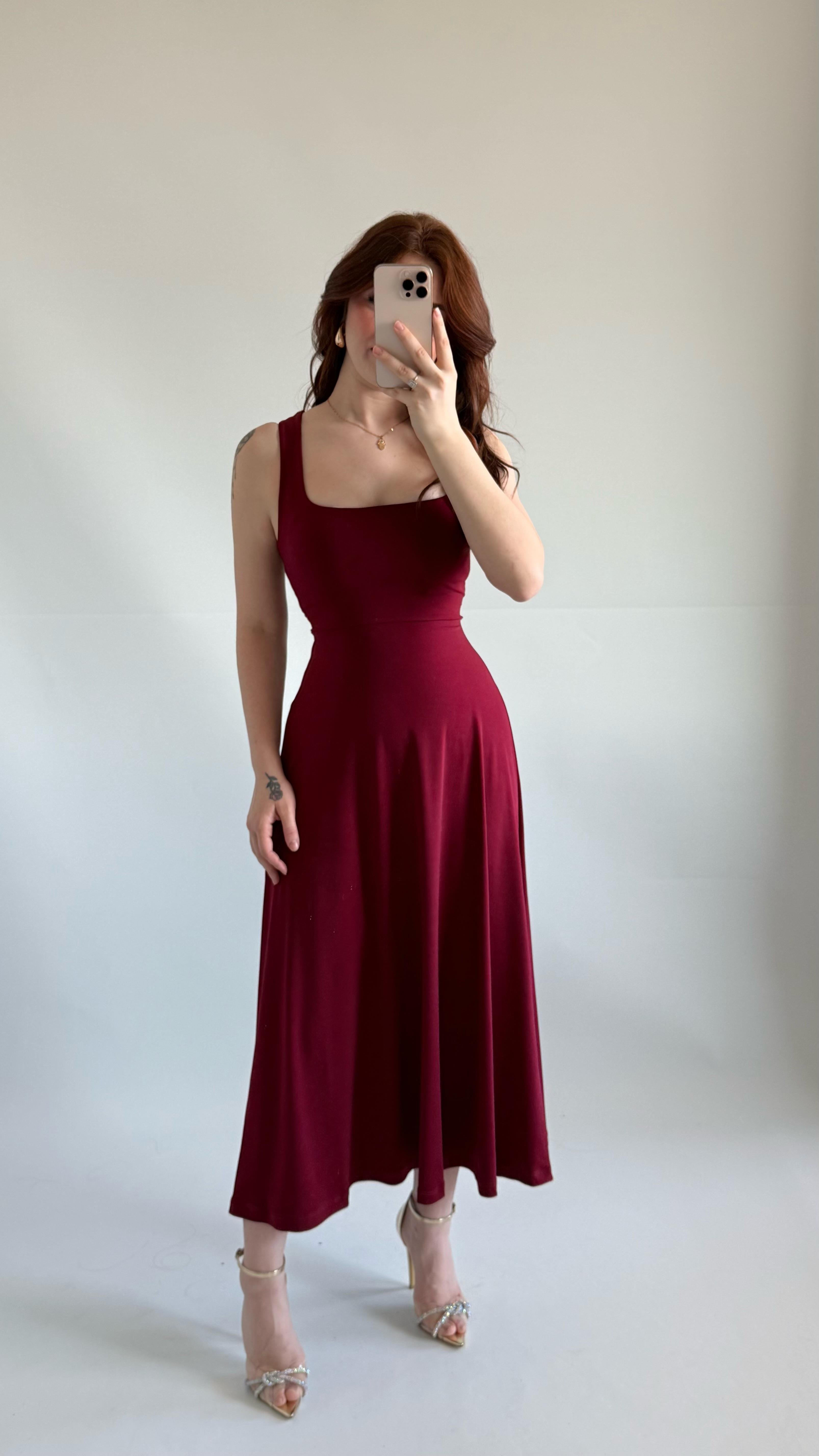 Özel Üretim Belden Bağlama Elbise Hırka Elbise Bordo