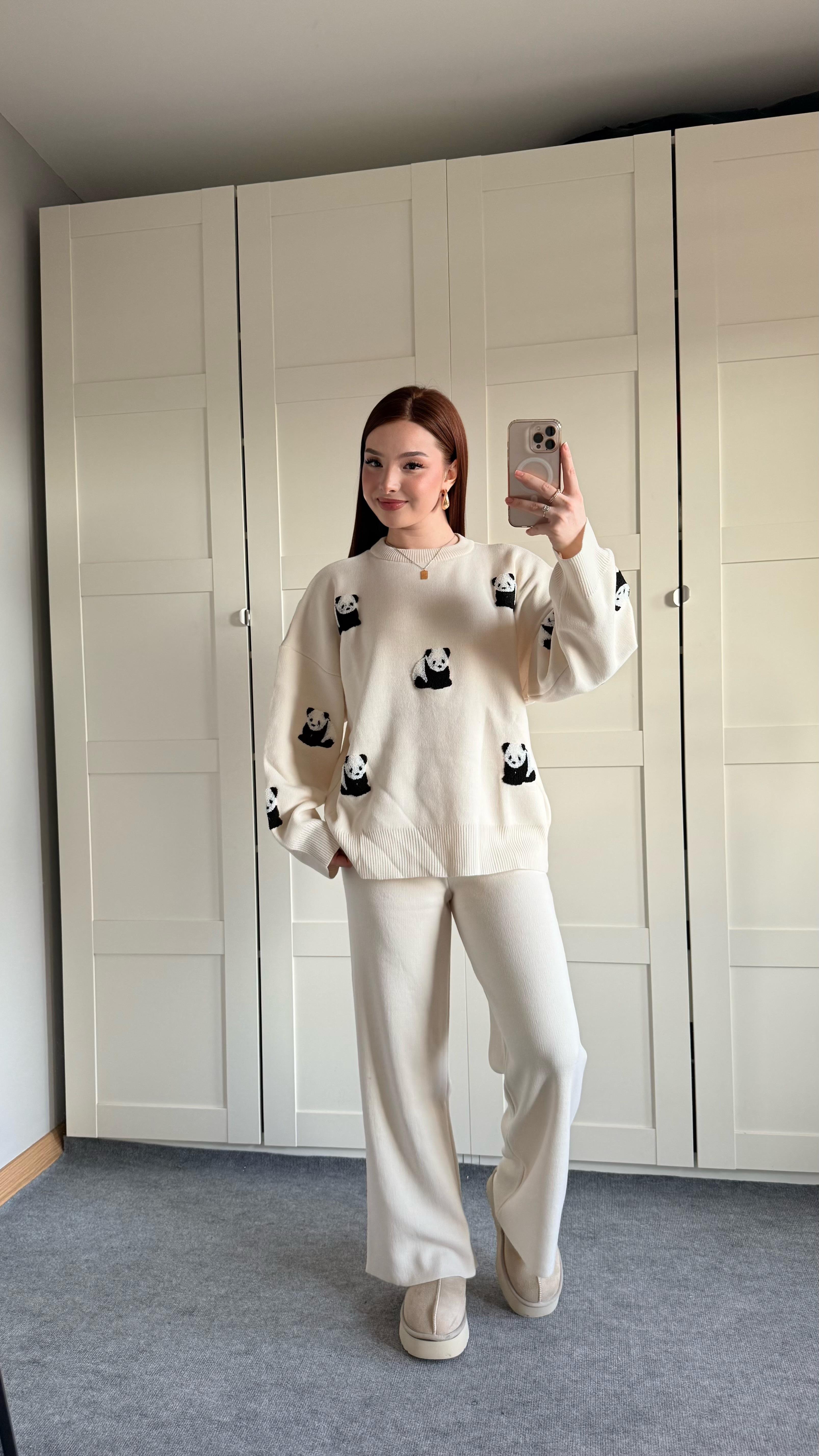 Panda Ekru Triko Takım 