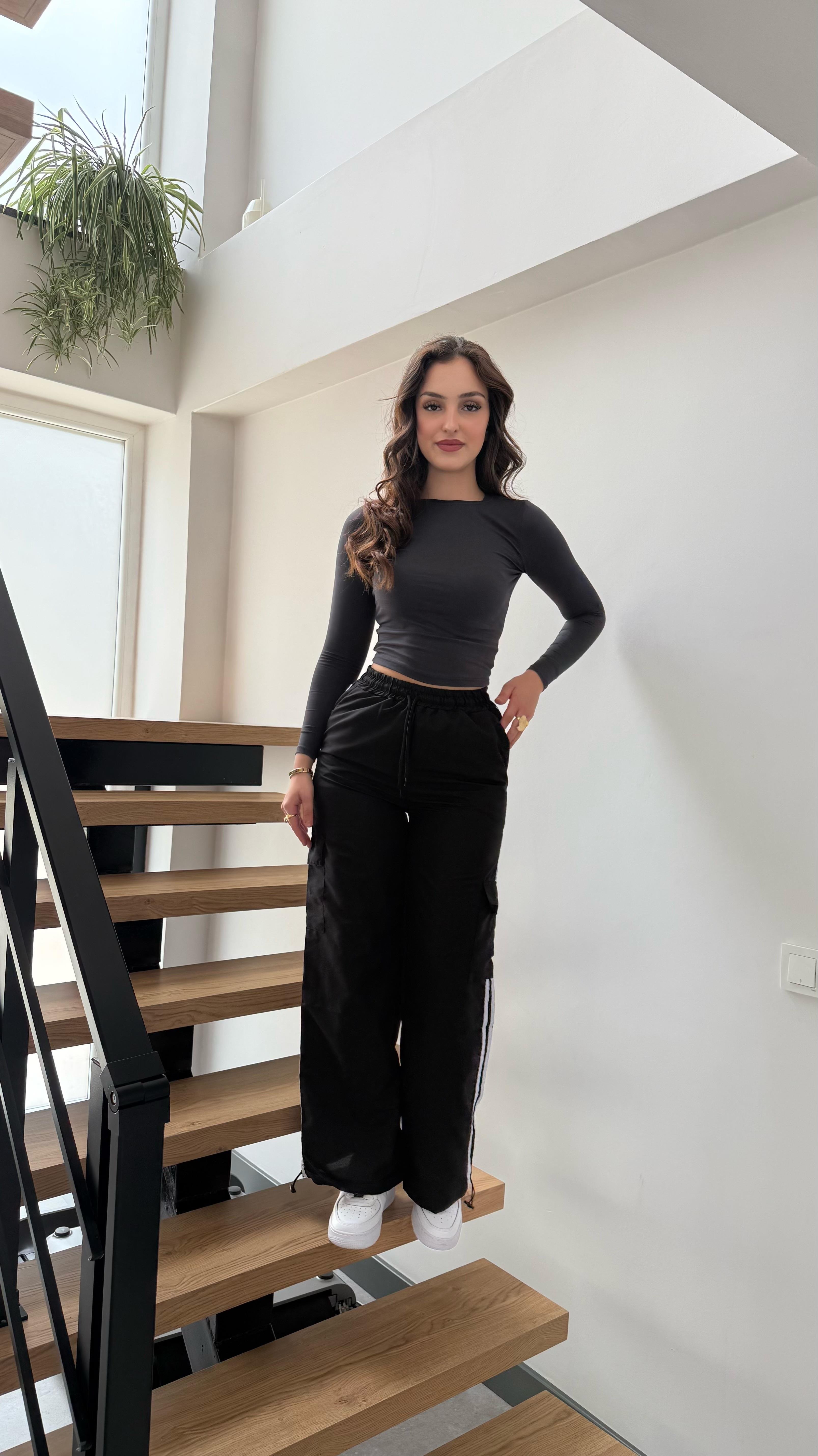 Paraşüt Beyaz Çizgili Siyah Eşofman