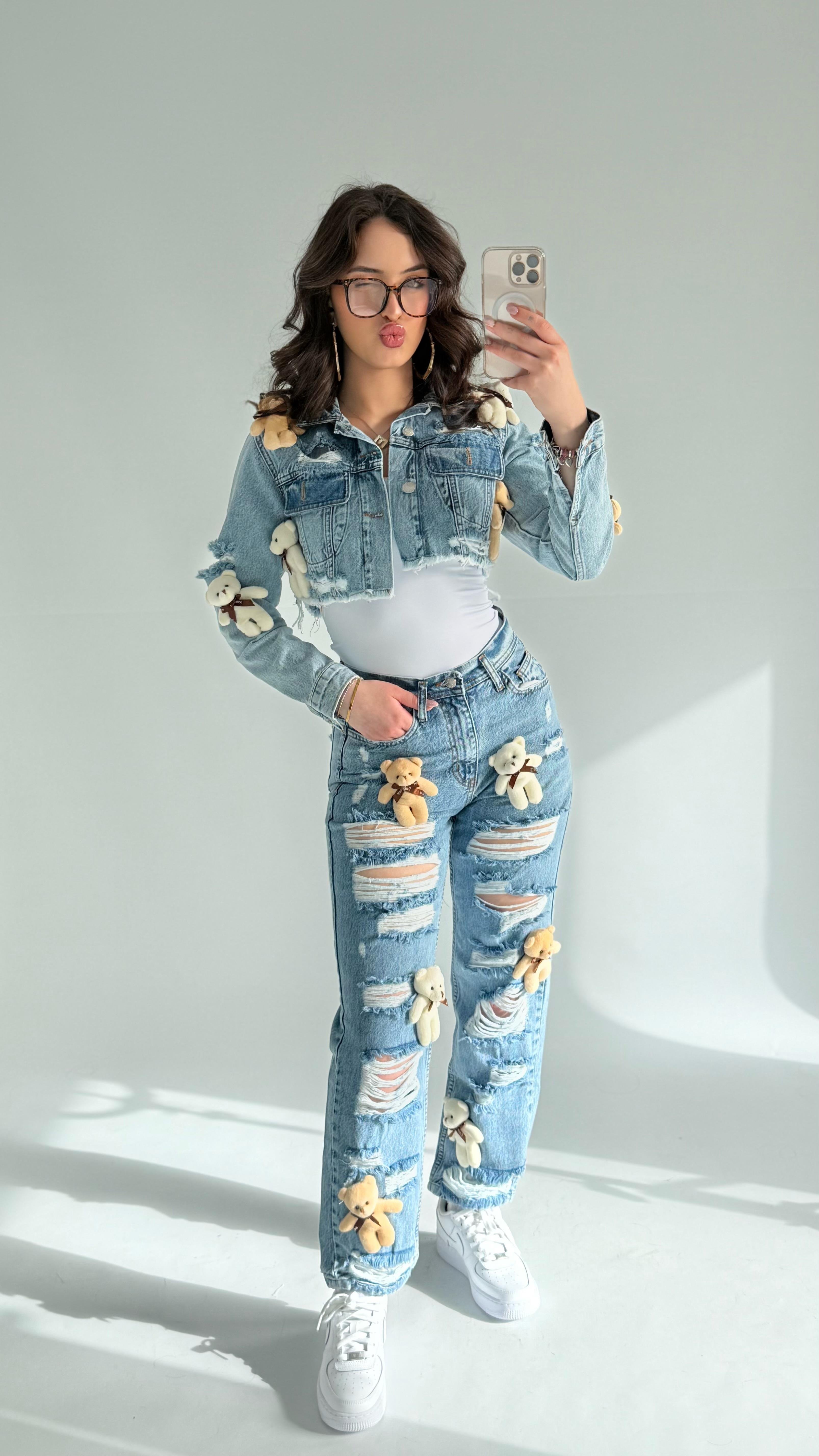 Peluş Ayıcıklı Bej Ceket 