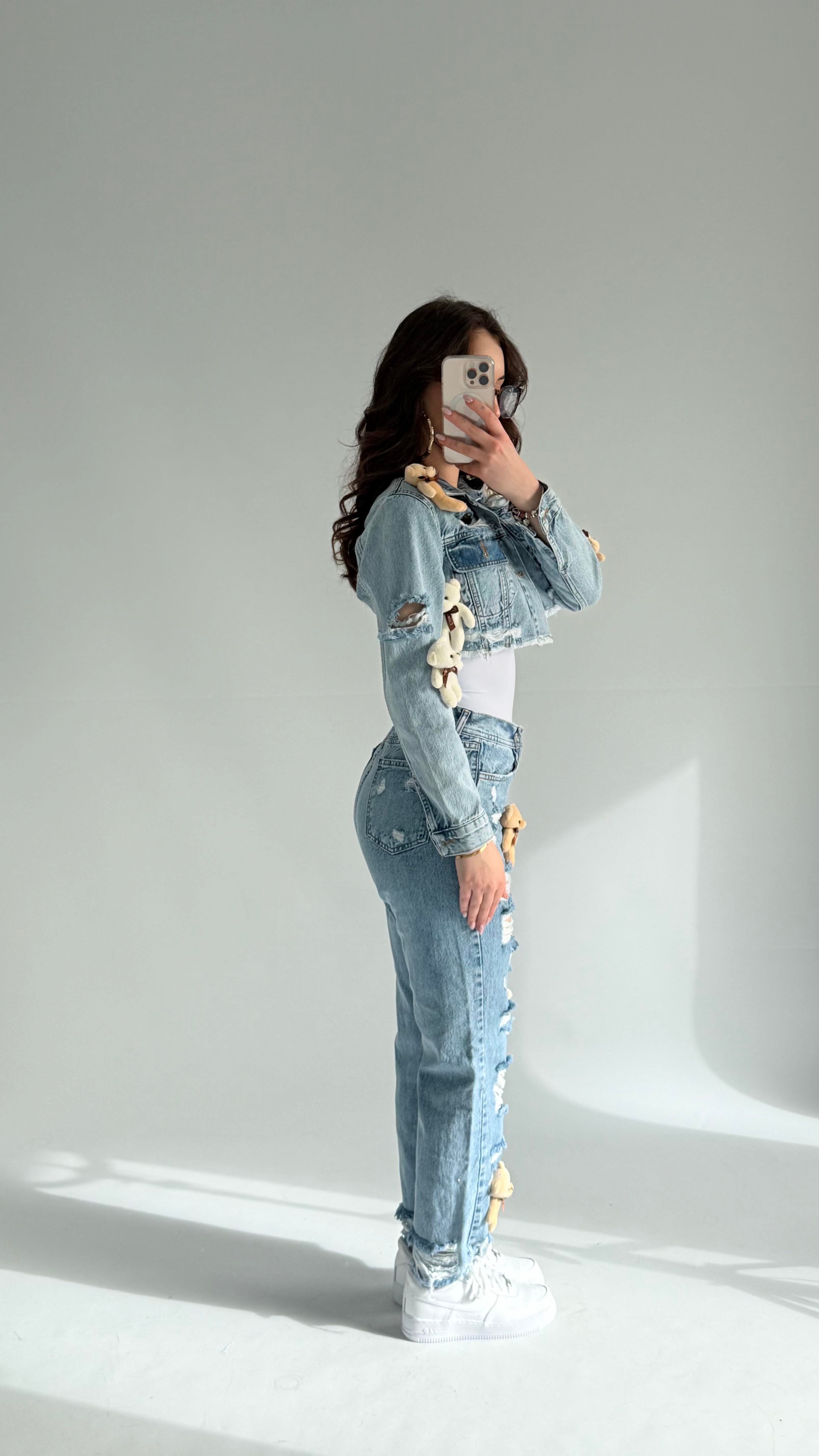 Peluş Ayıcıklı Bej Ceket 