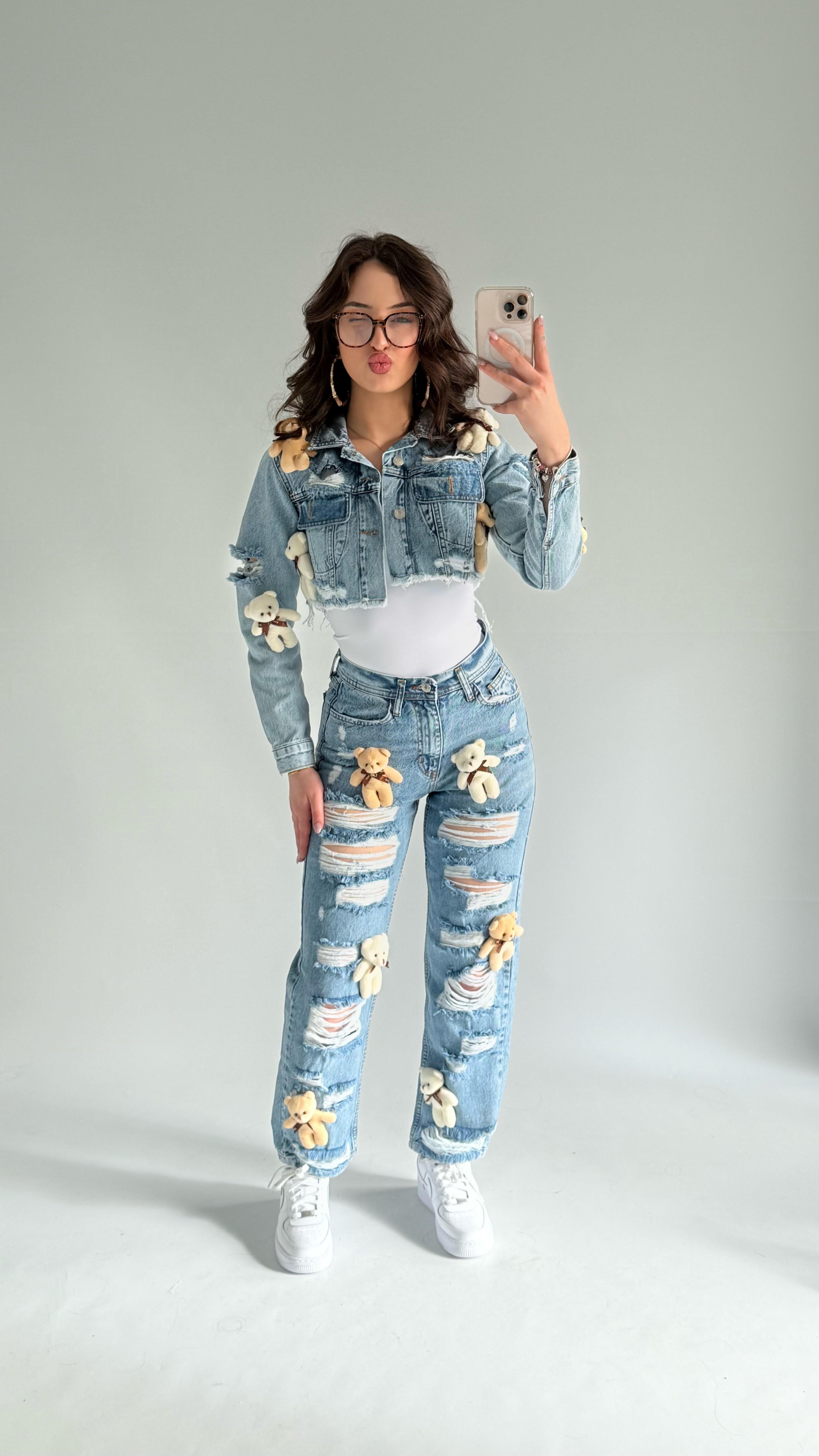 Peluş Ayıcıklı Bej Pantolon