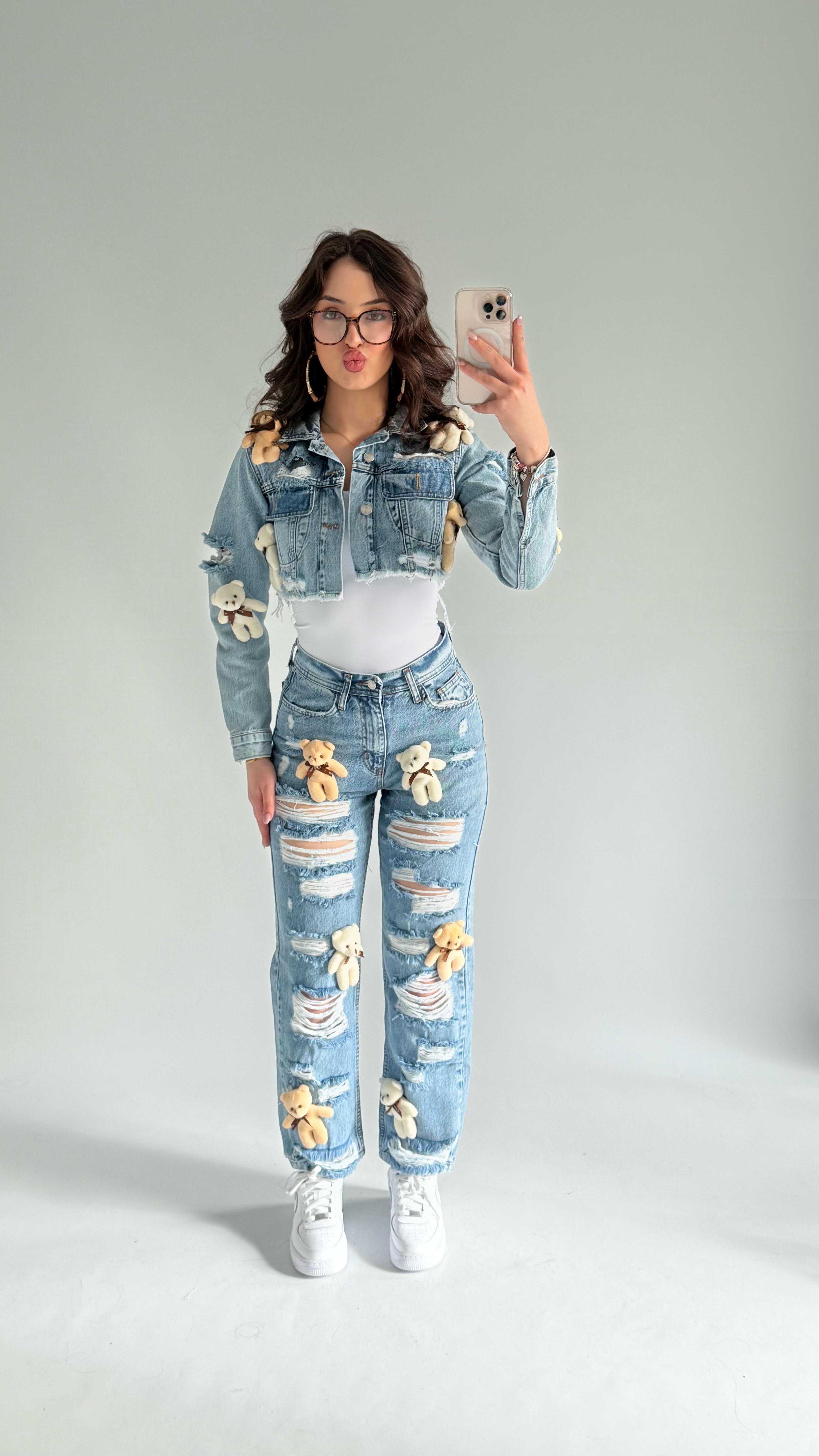 Peluş Ayıcıklı Bej Pantolon