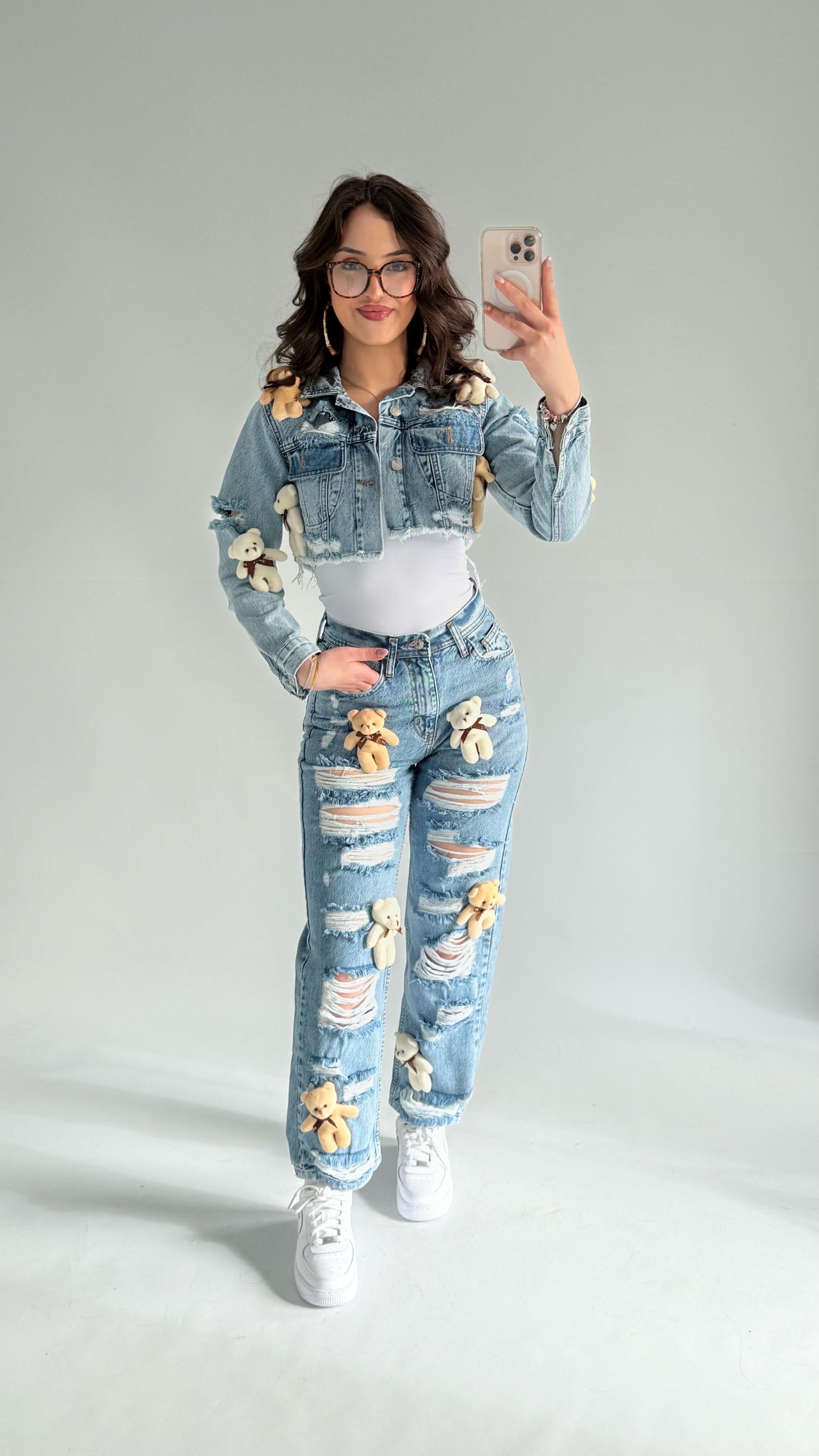 Peluş Ayıcıklı Bej Pantolon