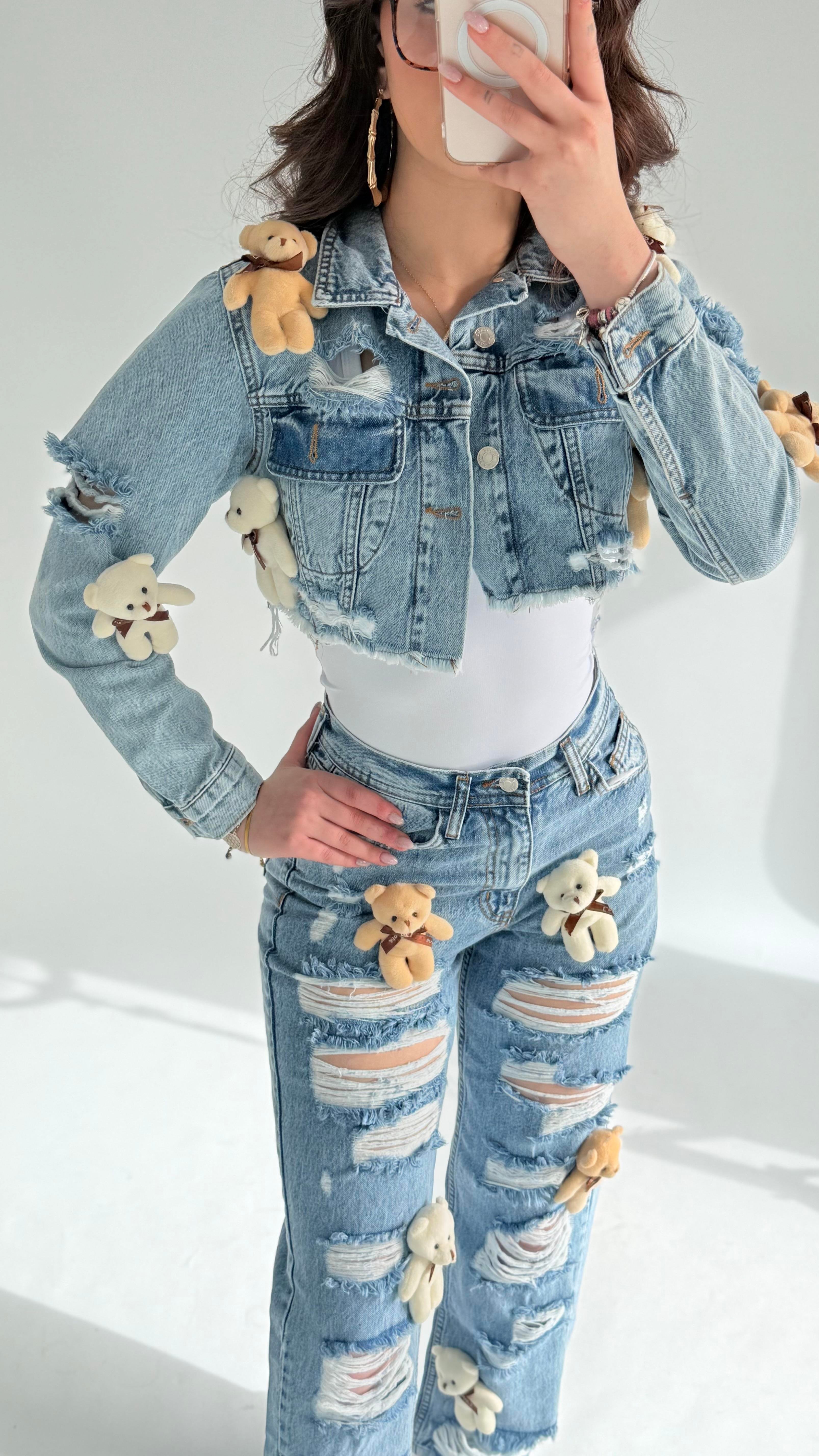 Peluş Ayıcıklı Bej Pantolon