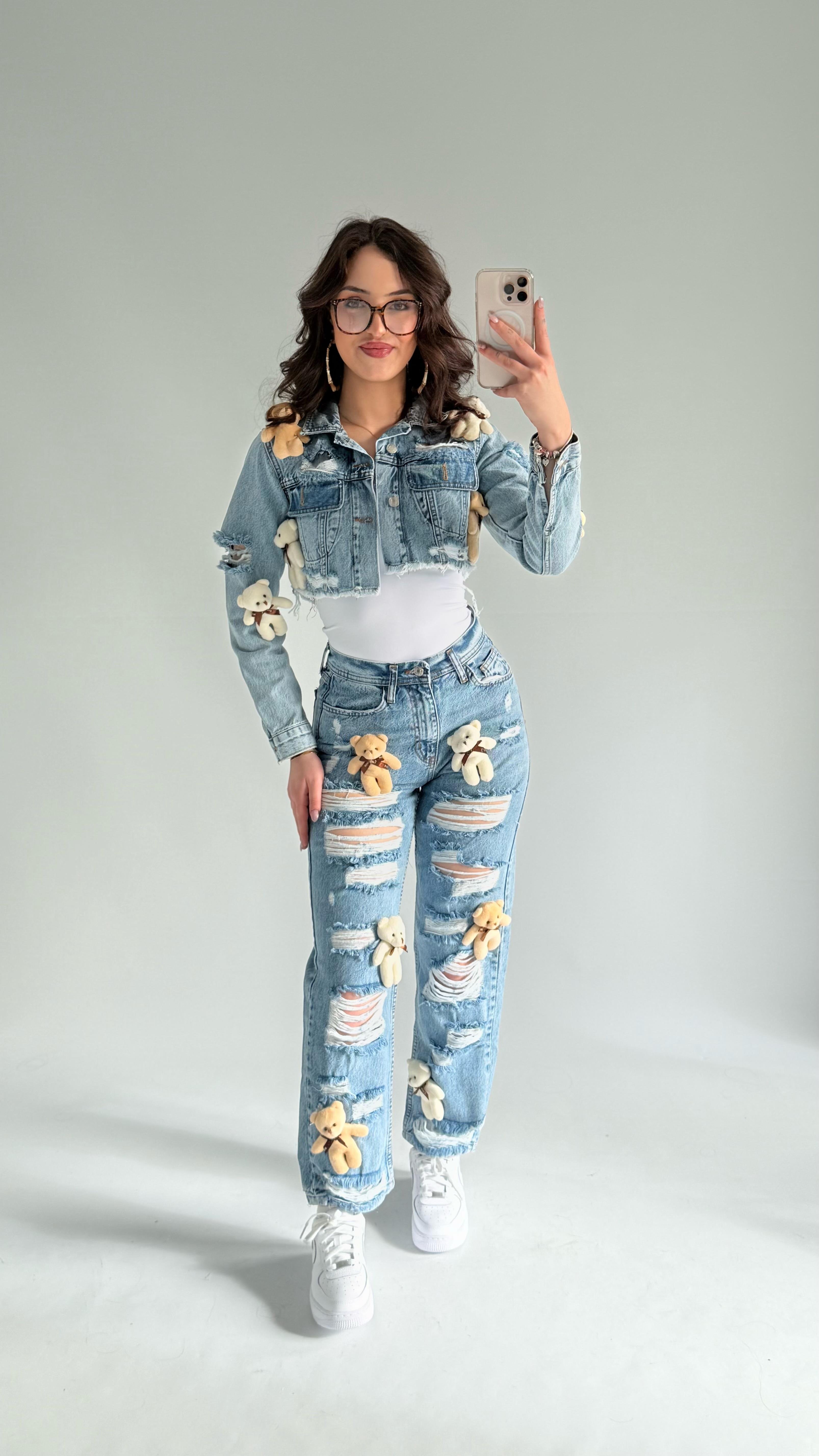 Peluş Ayıcıklı Bej Pantolon