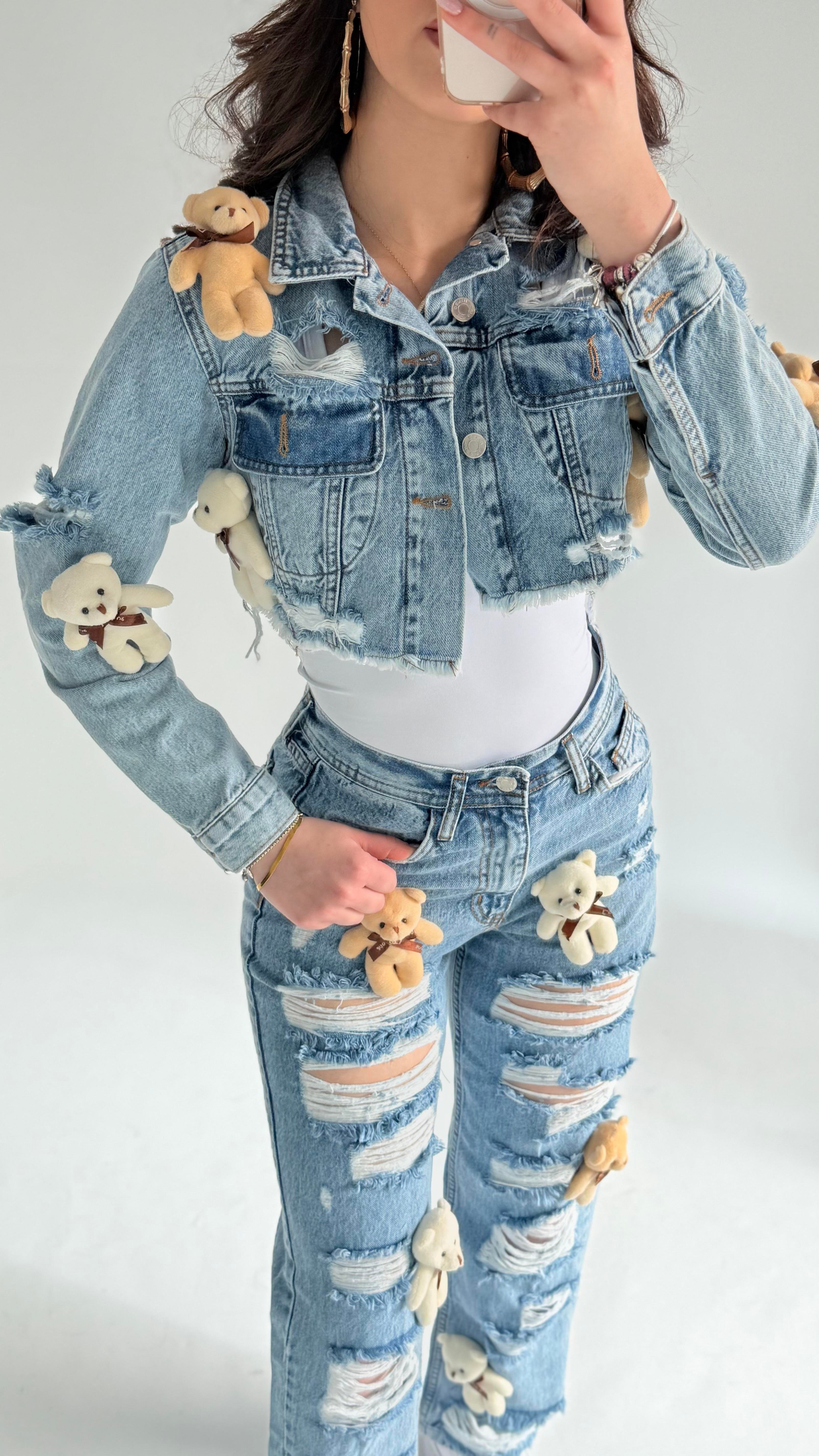 Peluş Ayıcıklı Bej Pantolon