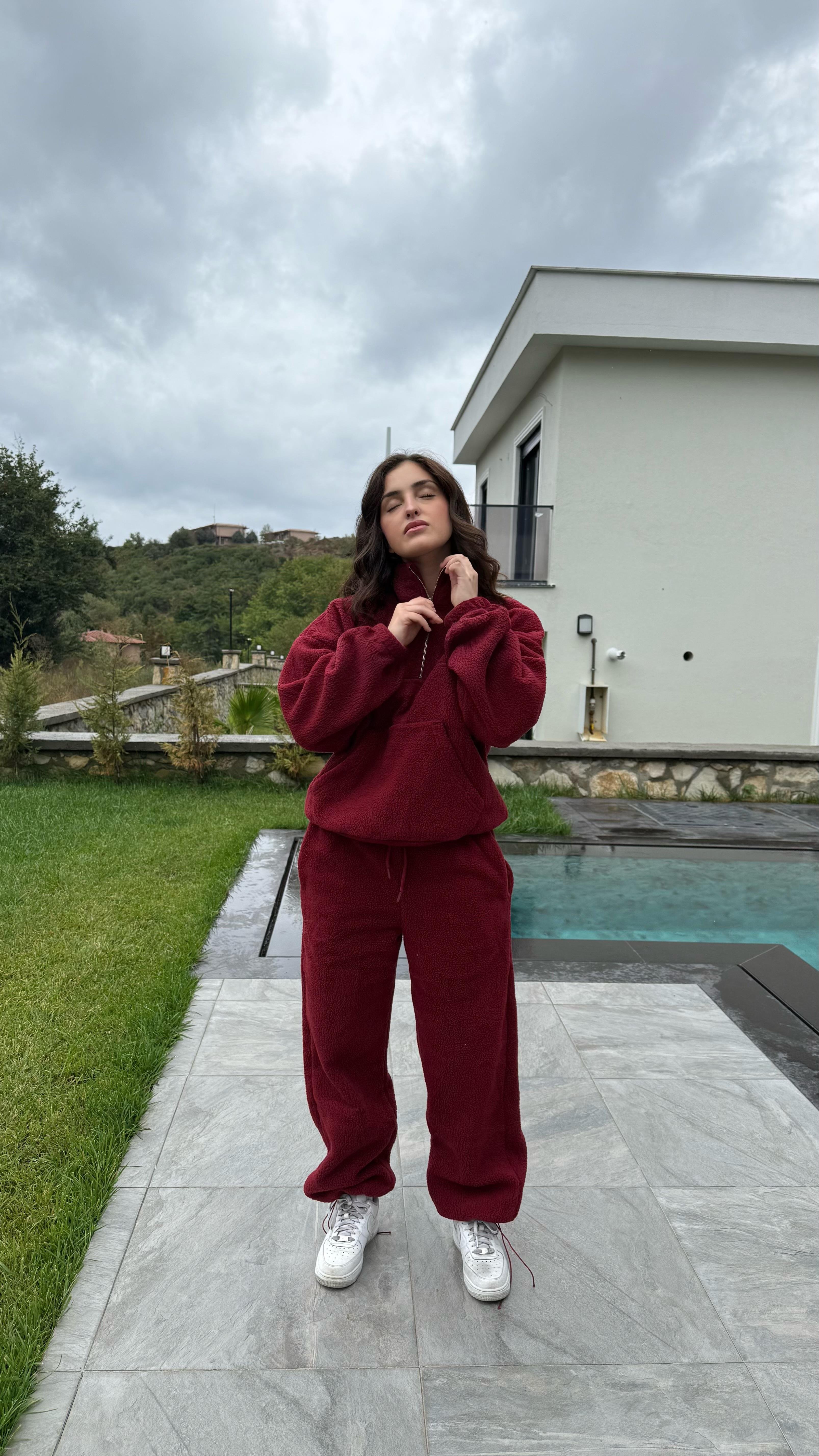 Peluş Sıcacık Eşofman Takımı Bordo
