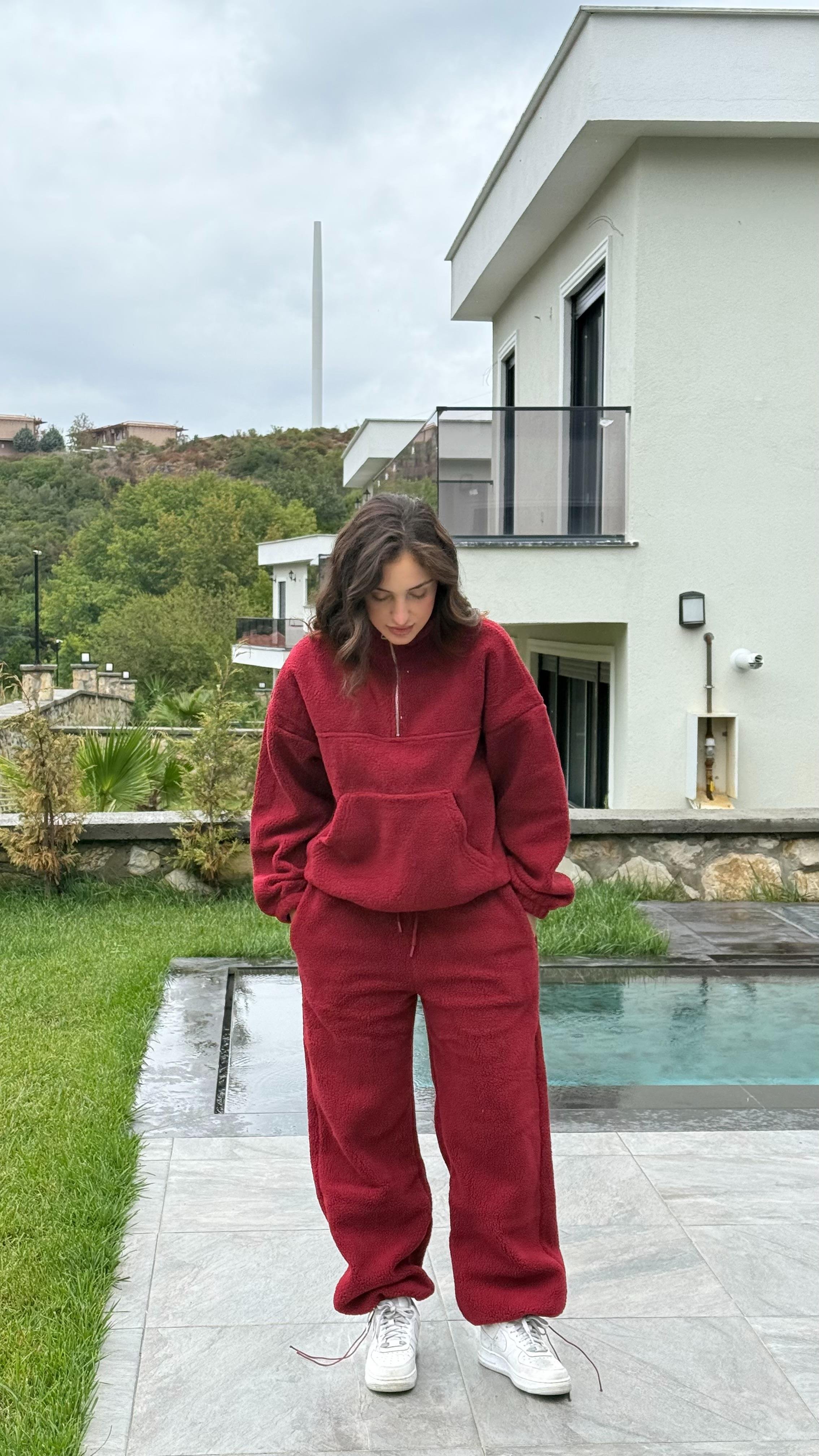 Peluş Sıcacık Eşofman Takımı Bordo