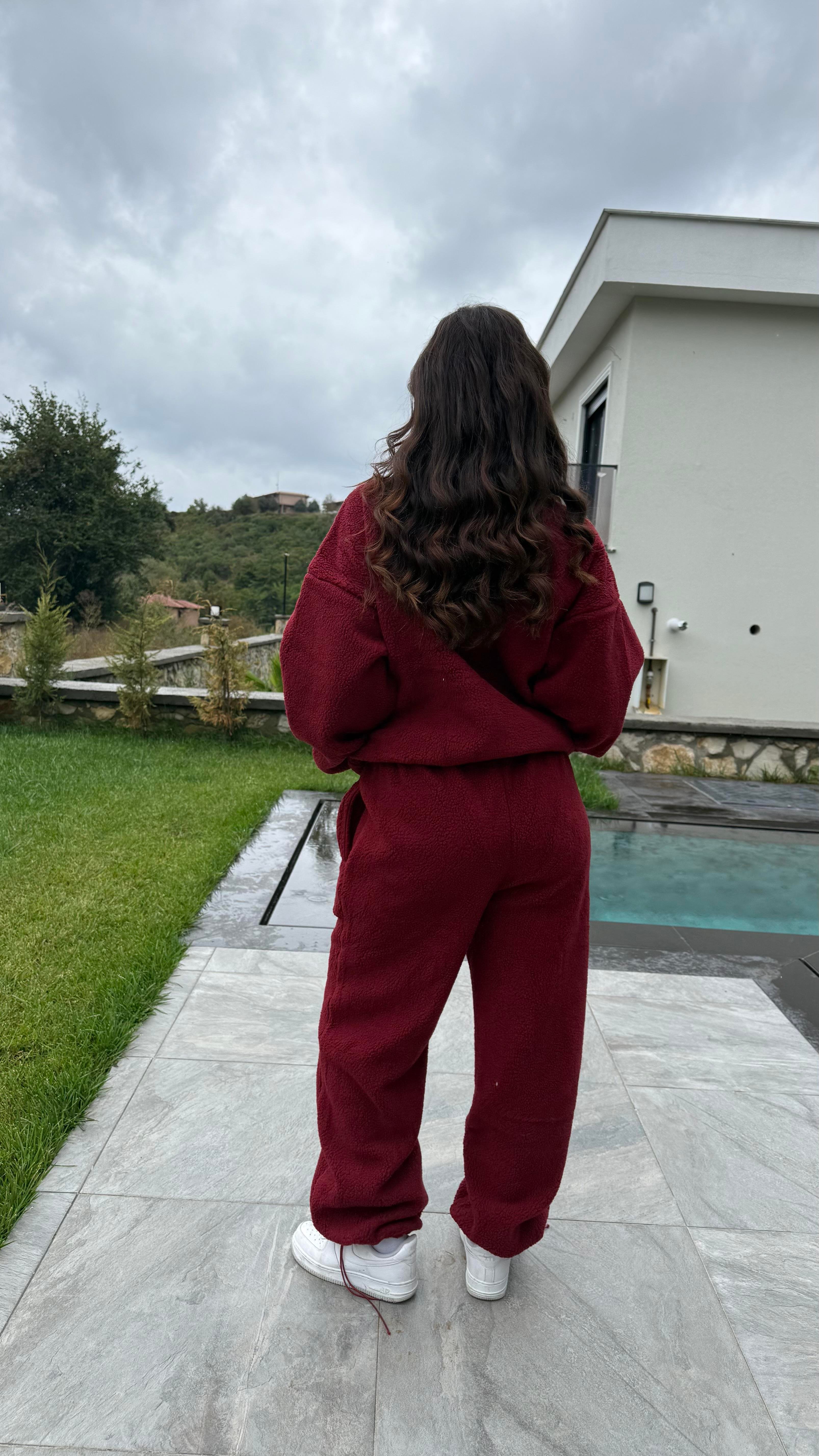 Peluş Sıcacık Eşofman Takımı Bordo