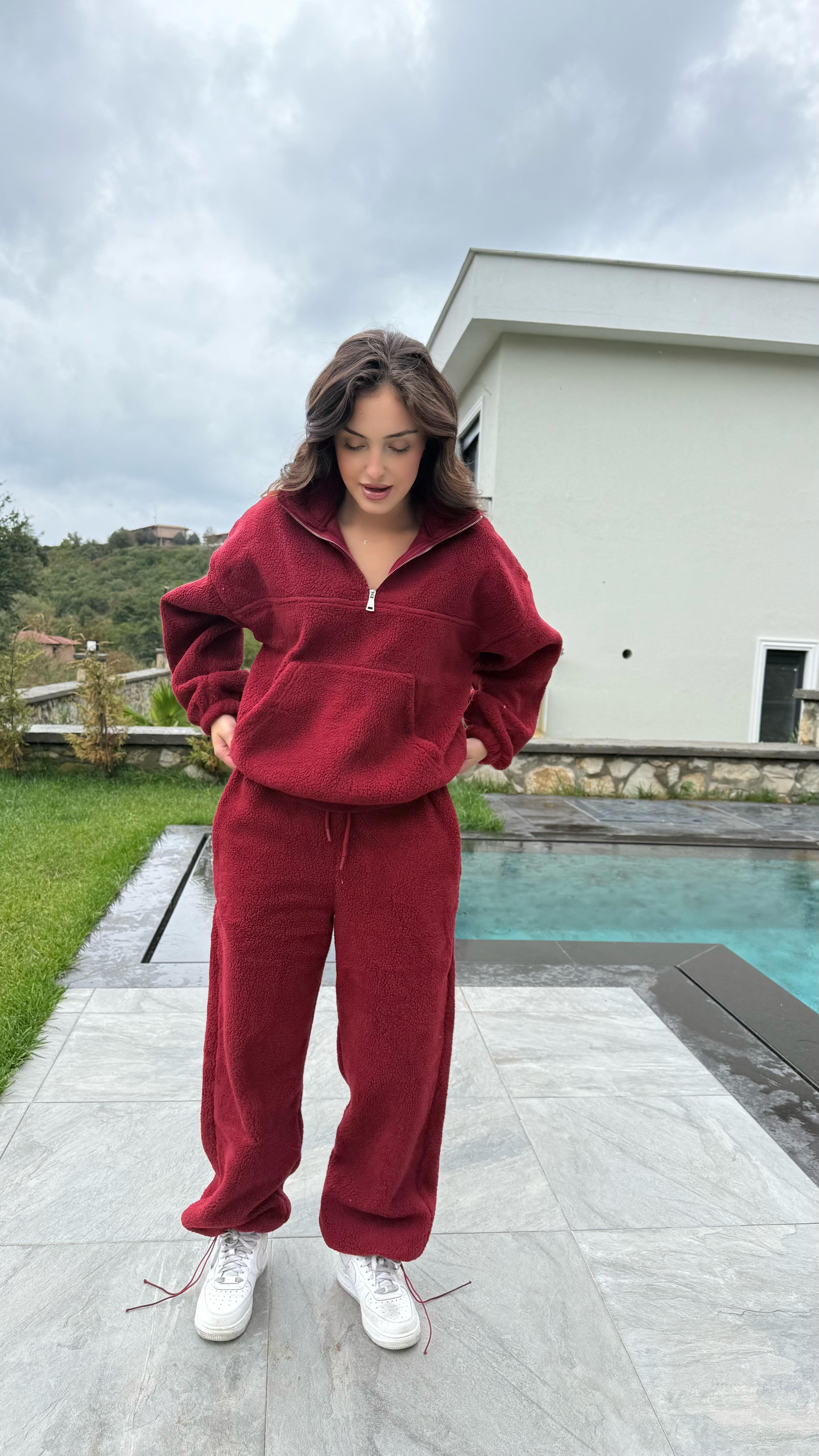 Peluş Sıcacık Eşofman Takımı Bordo