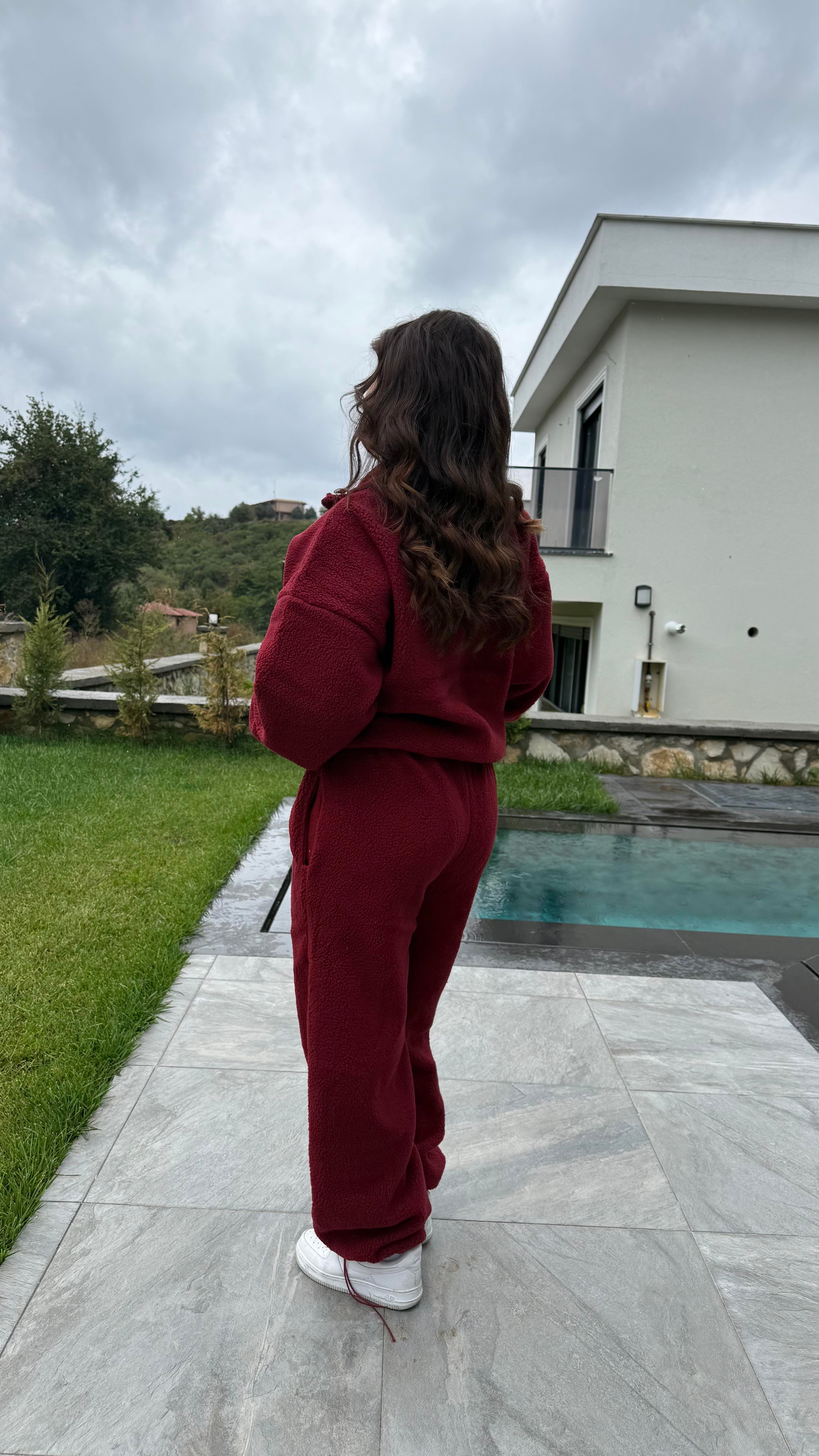 Peluş Sıcacık Eşofman Takımı Bordo