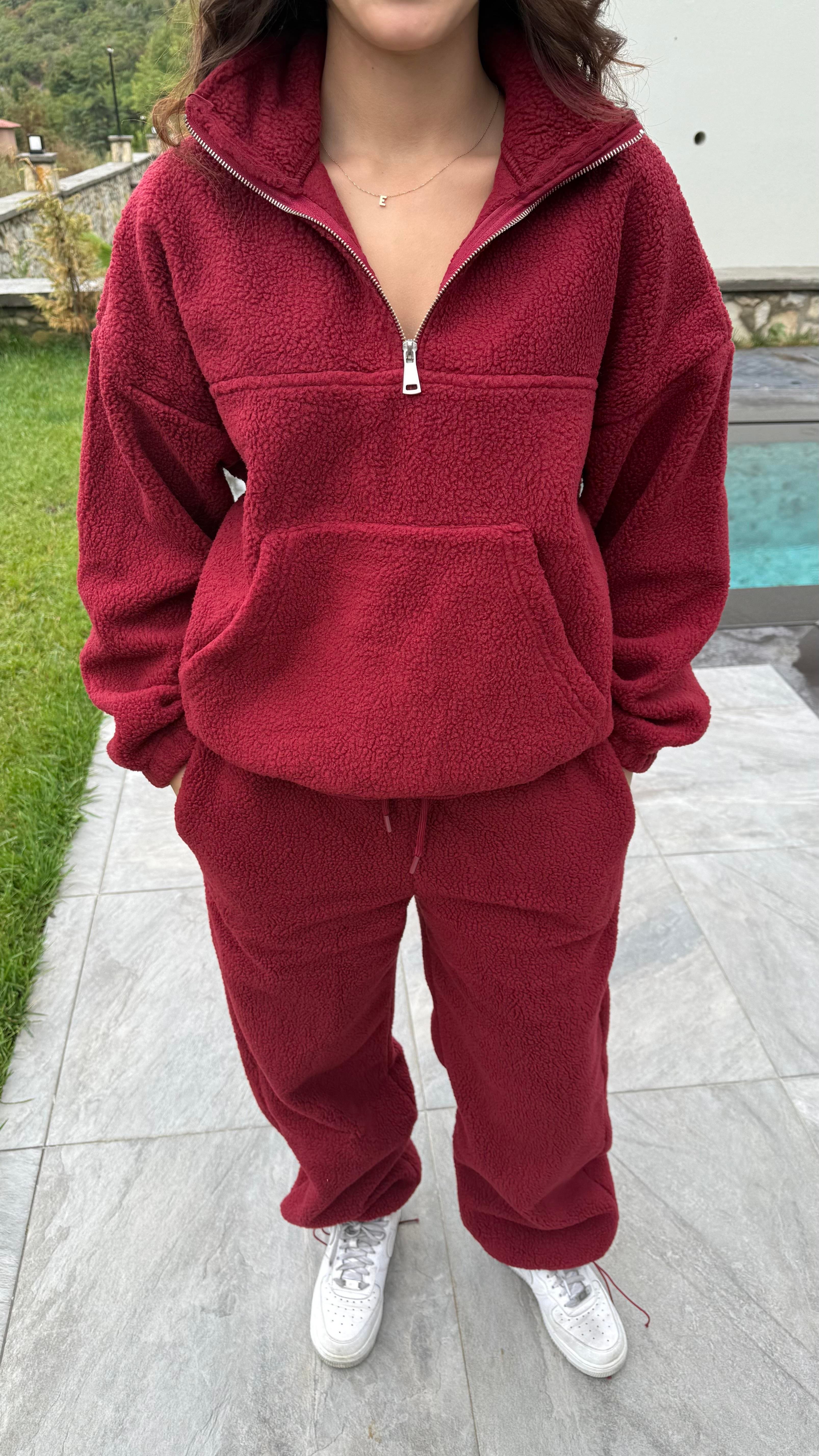 Peluş Sıcacık Eşofman Takımı Bordo