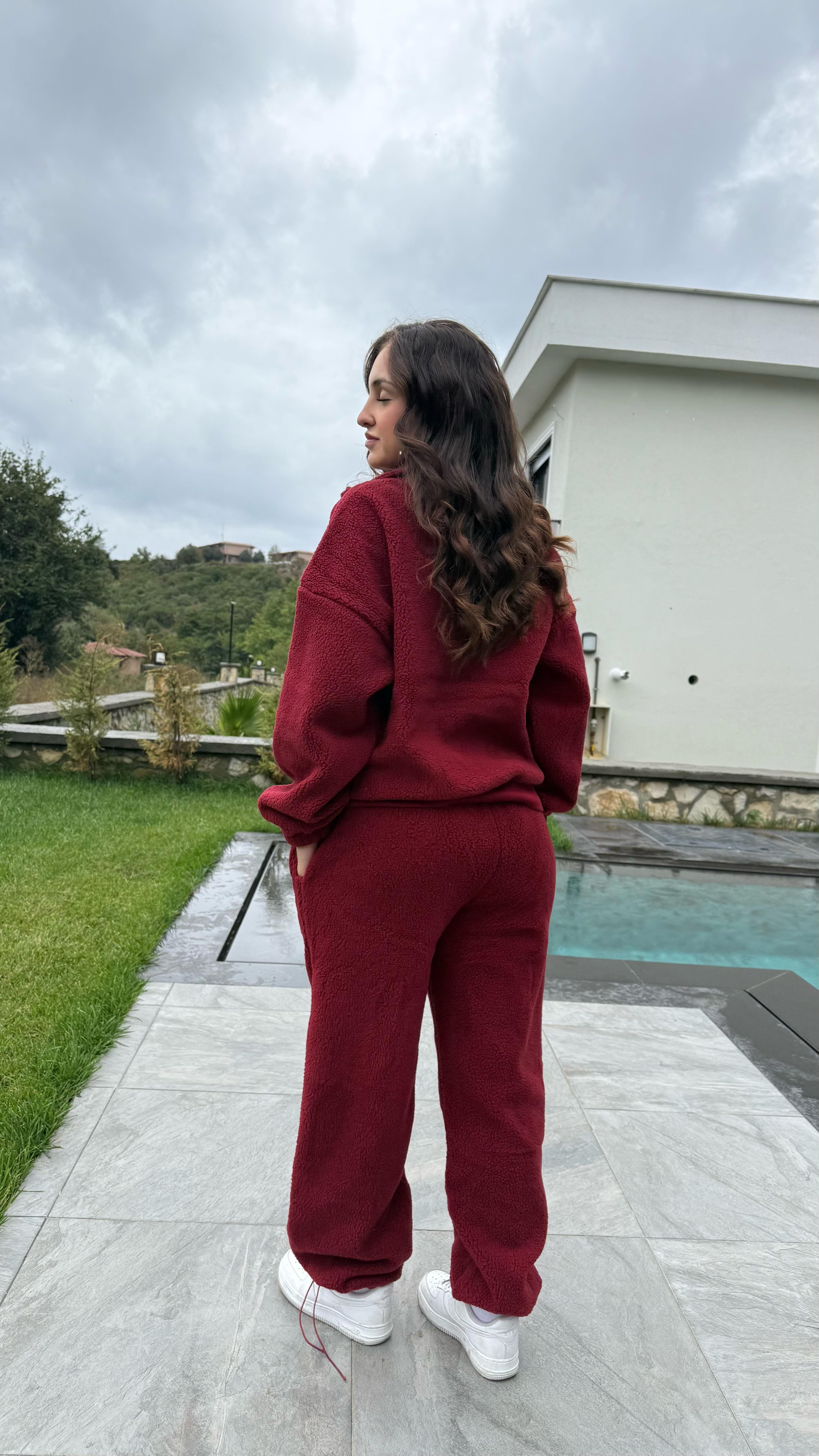 Peluş Sıcacık Eşofman Takımı Bordo