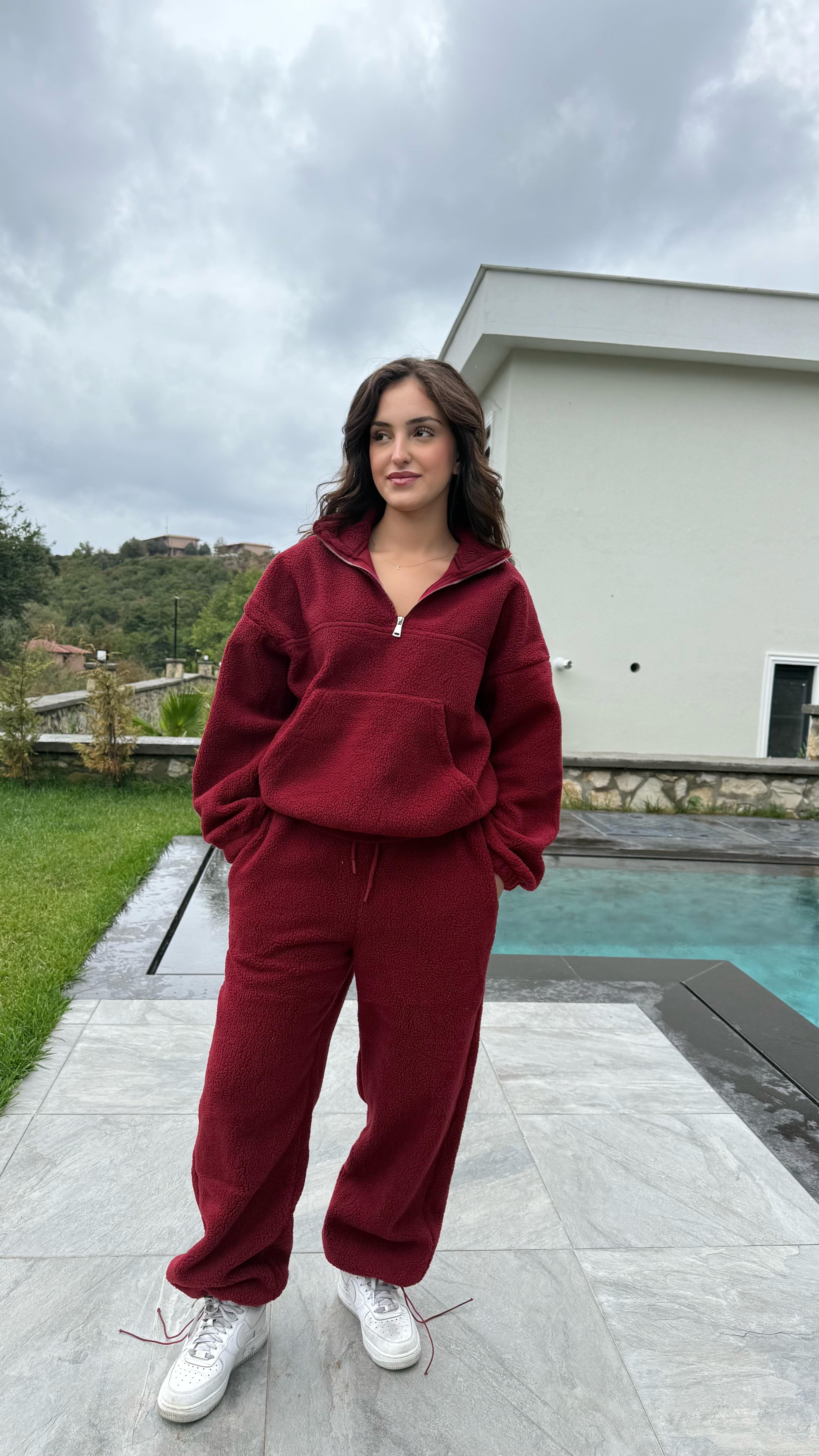 Peluş Sıcacık Eşofman Takımı Bordo