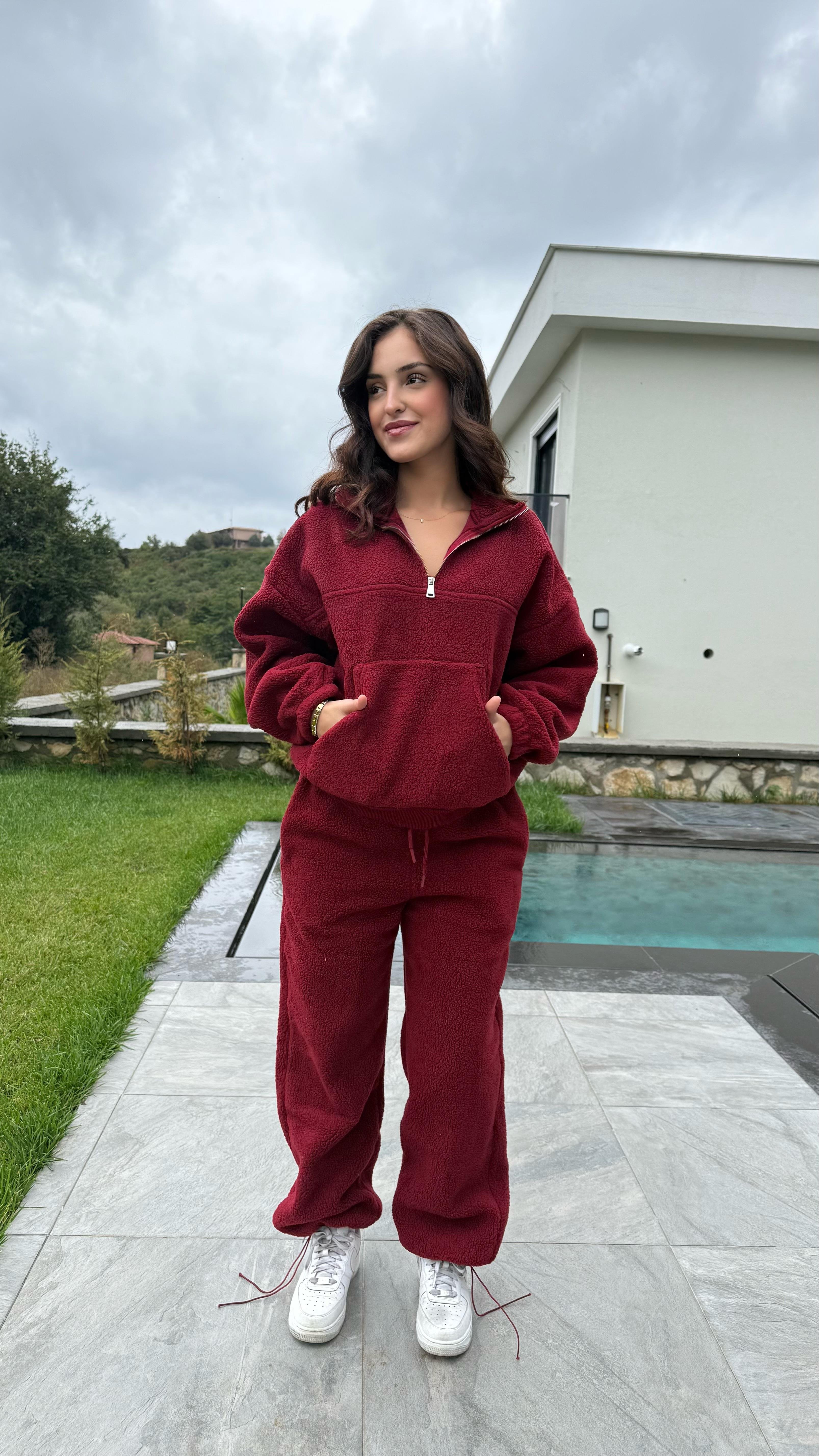 Peluş Sıcacık Eşofman Takımı Bordo