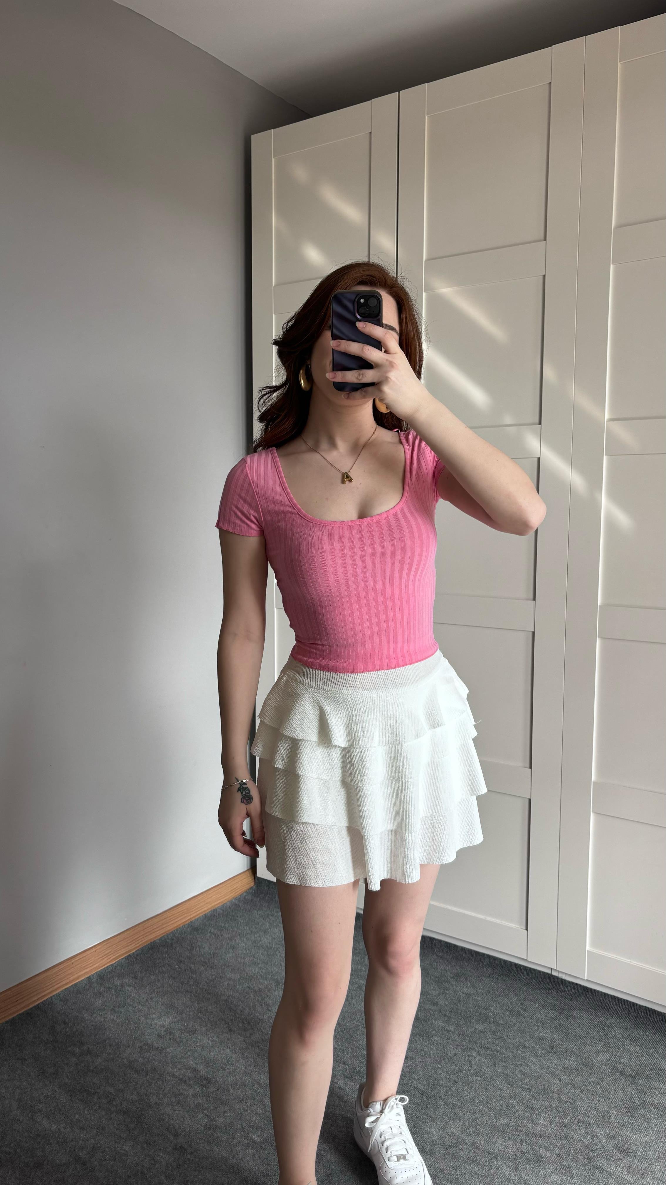 Pembe Fitilli Tişört