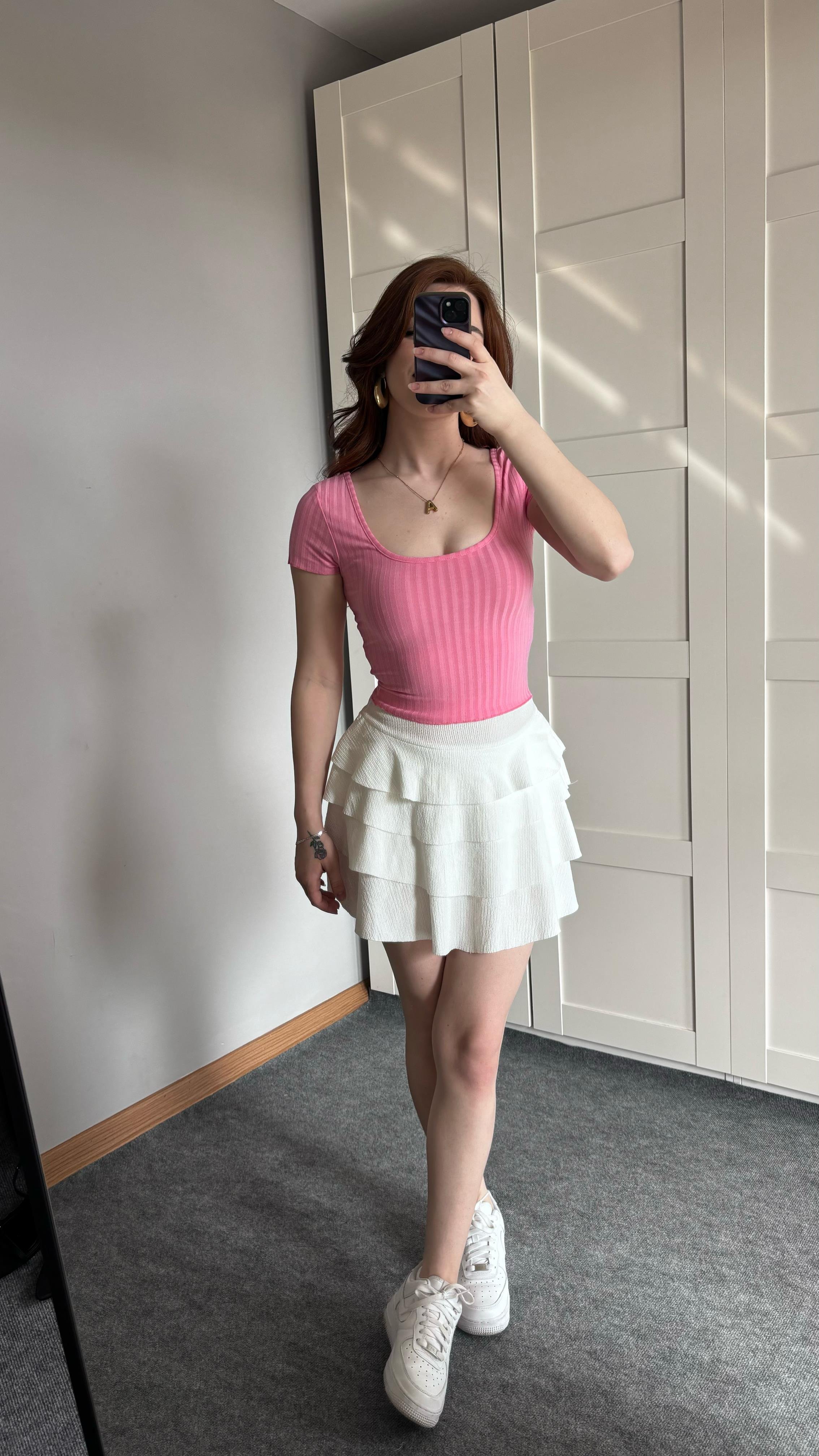 Pembe Fitilli Tişört