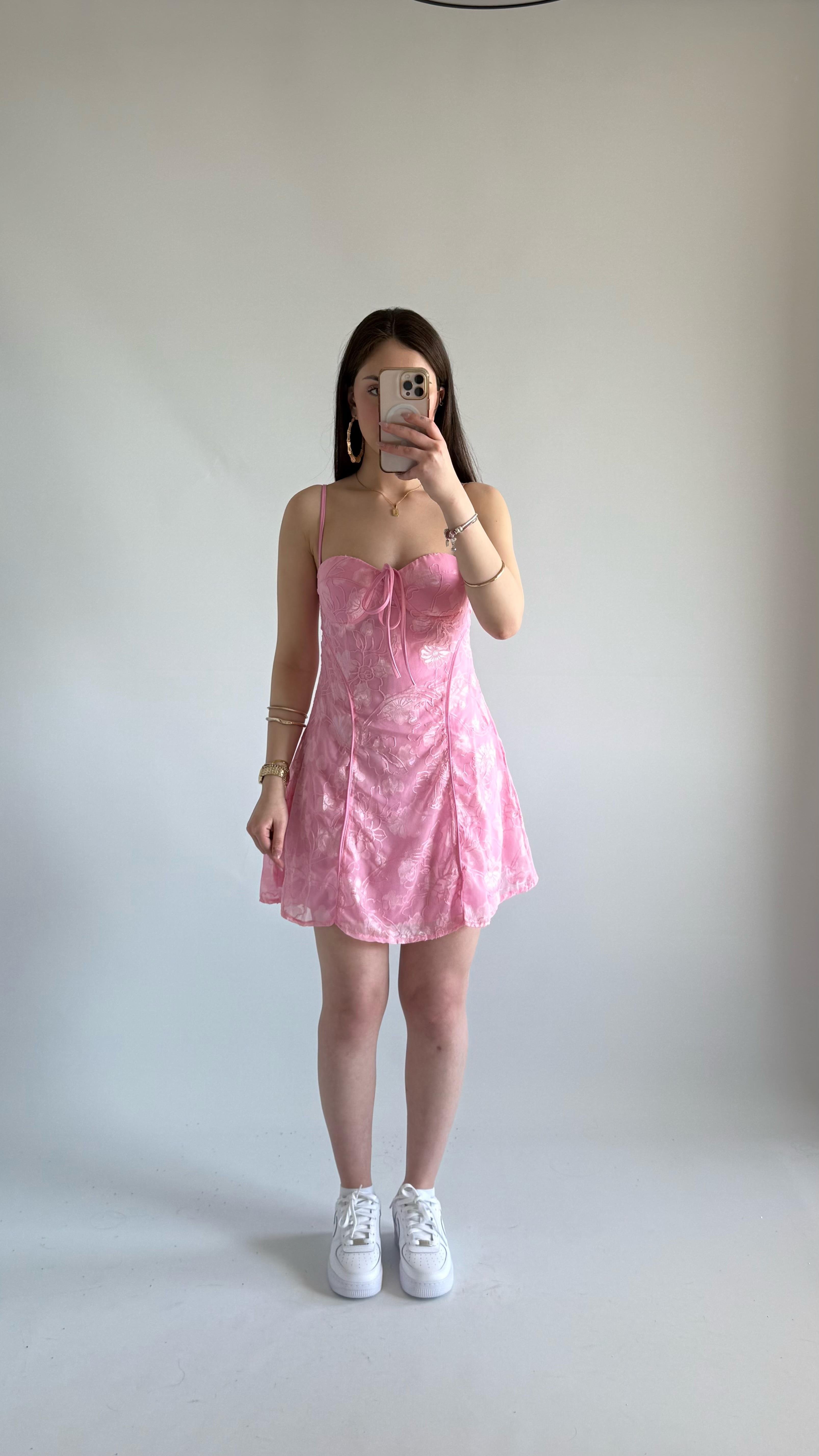Pery Mini Dantel Elbise Pembe