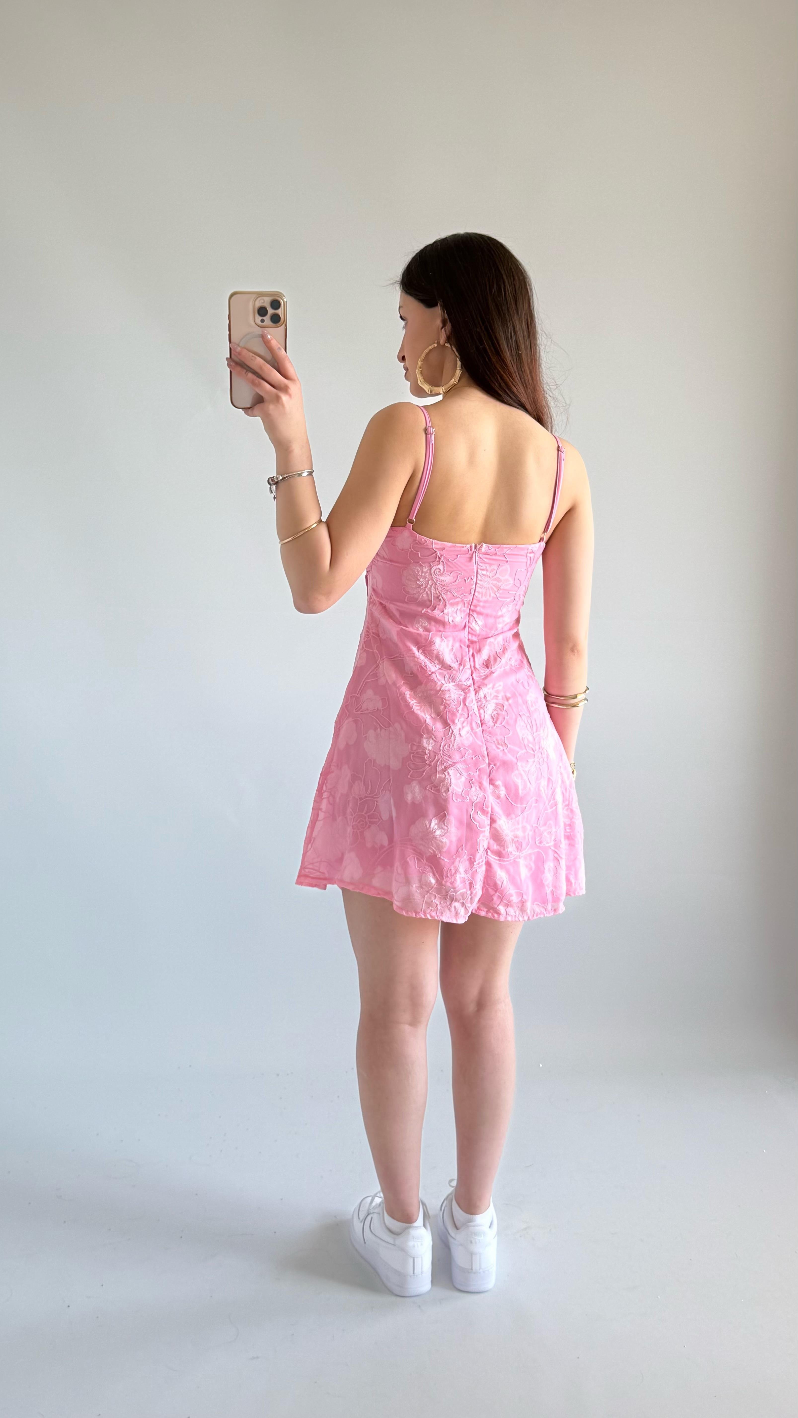 Pery Mini Dantel Elbise Pembe