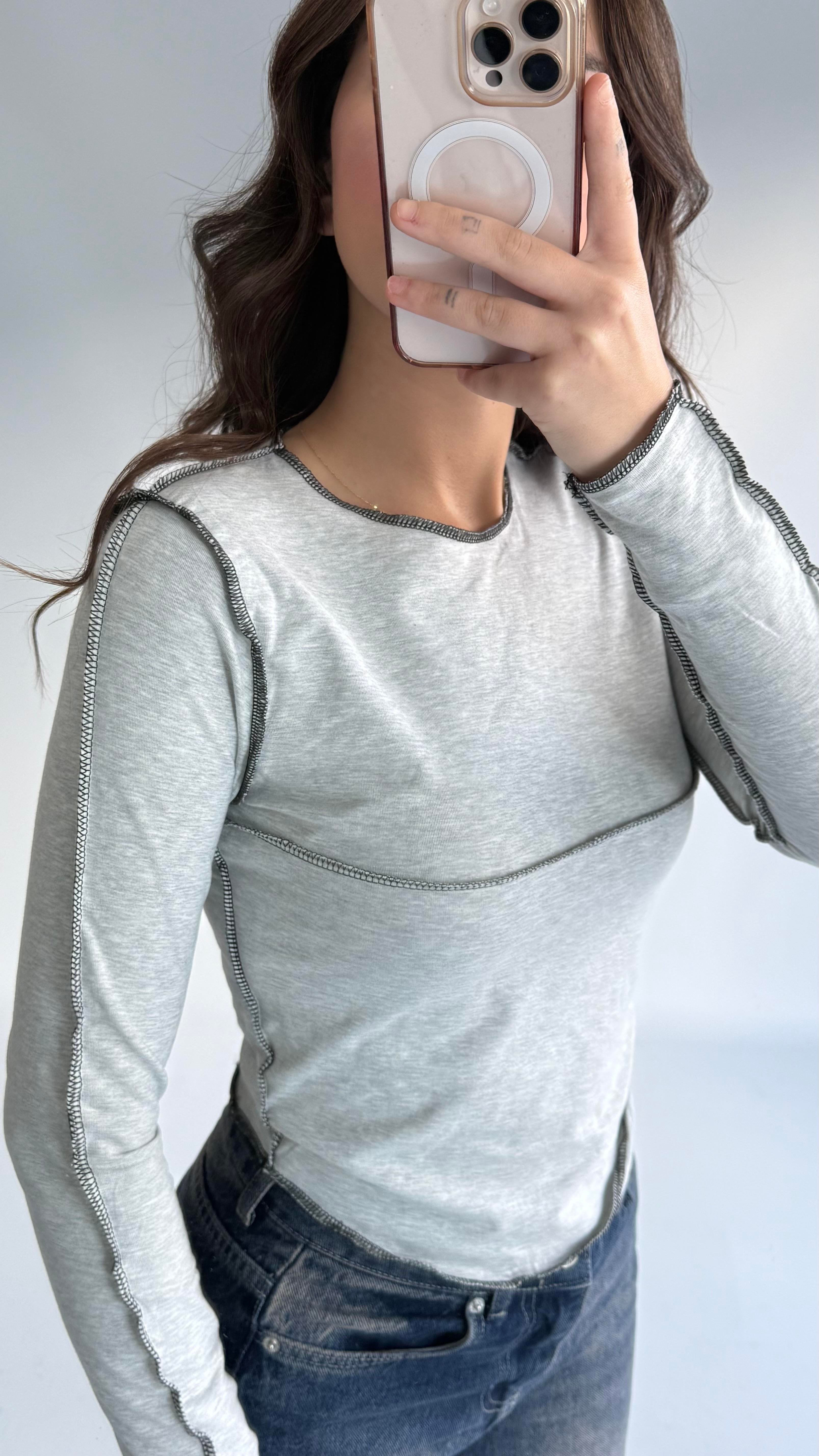 Pis Dikişli Crop Gri