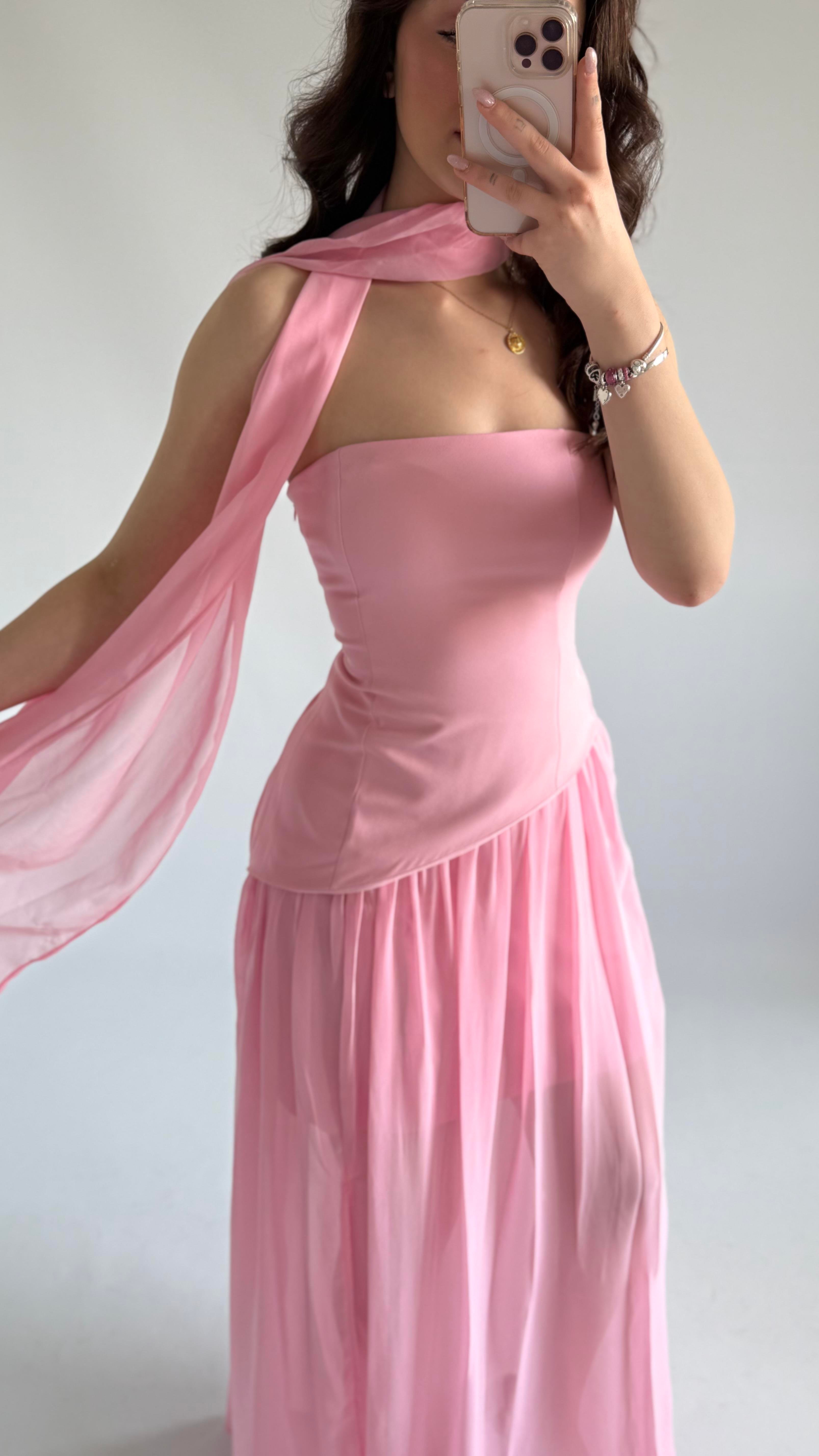 Pookie Fularlı Elbise Pembe