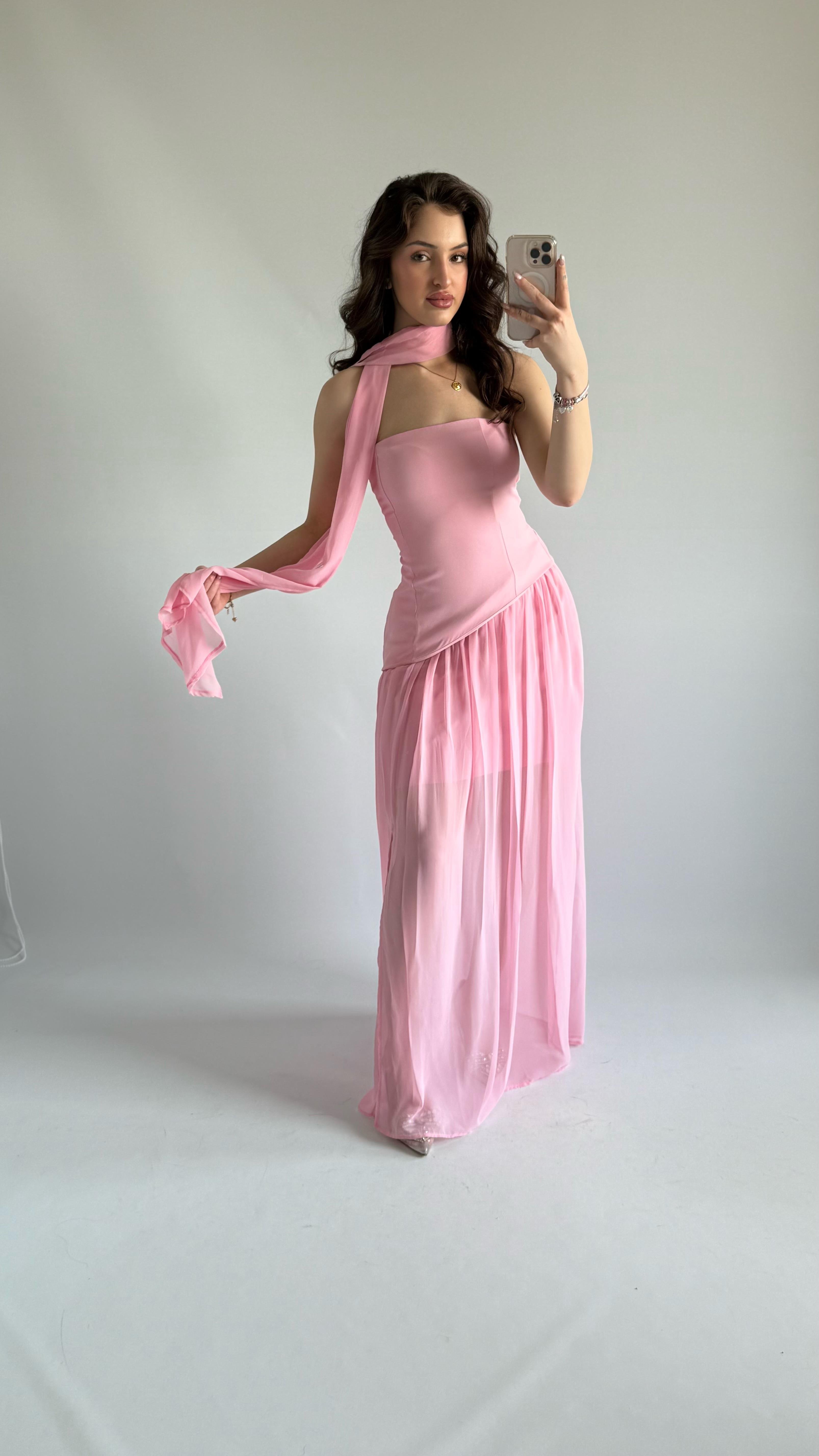 Pookie Fularlı Elbise Pembe