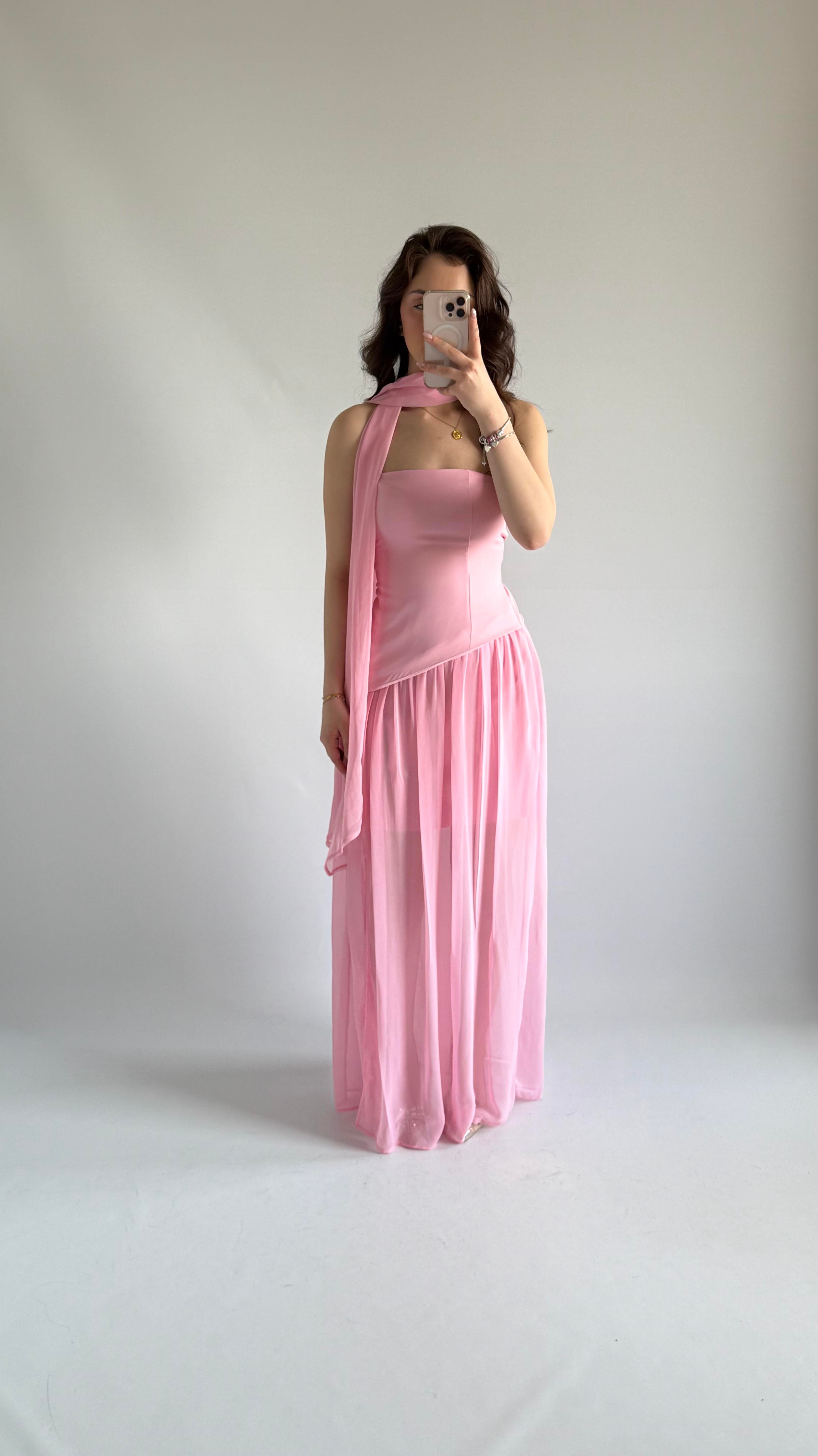 Pookie Fularlı Elbise Pembe