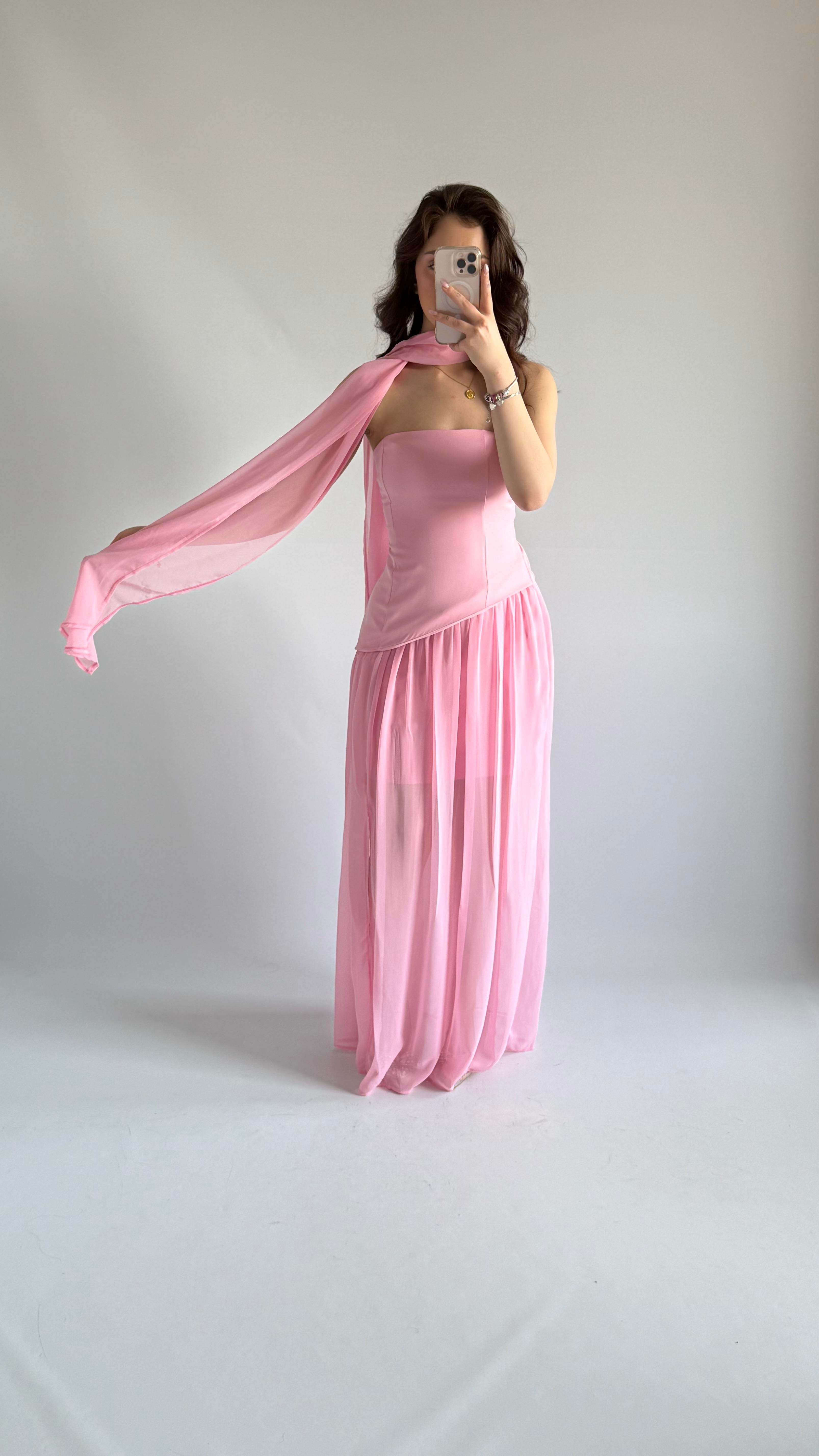 Pookie Fularlı Elbise Pembe