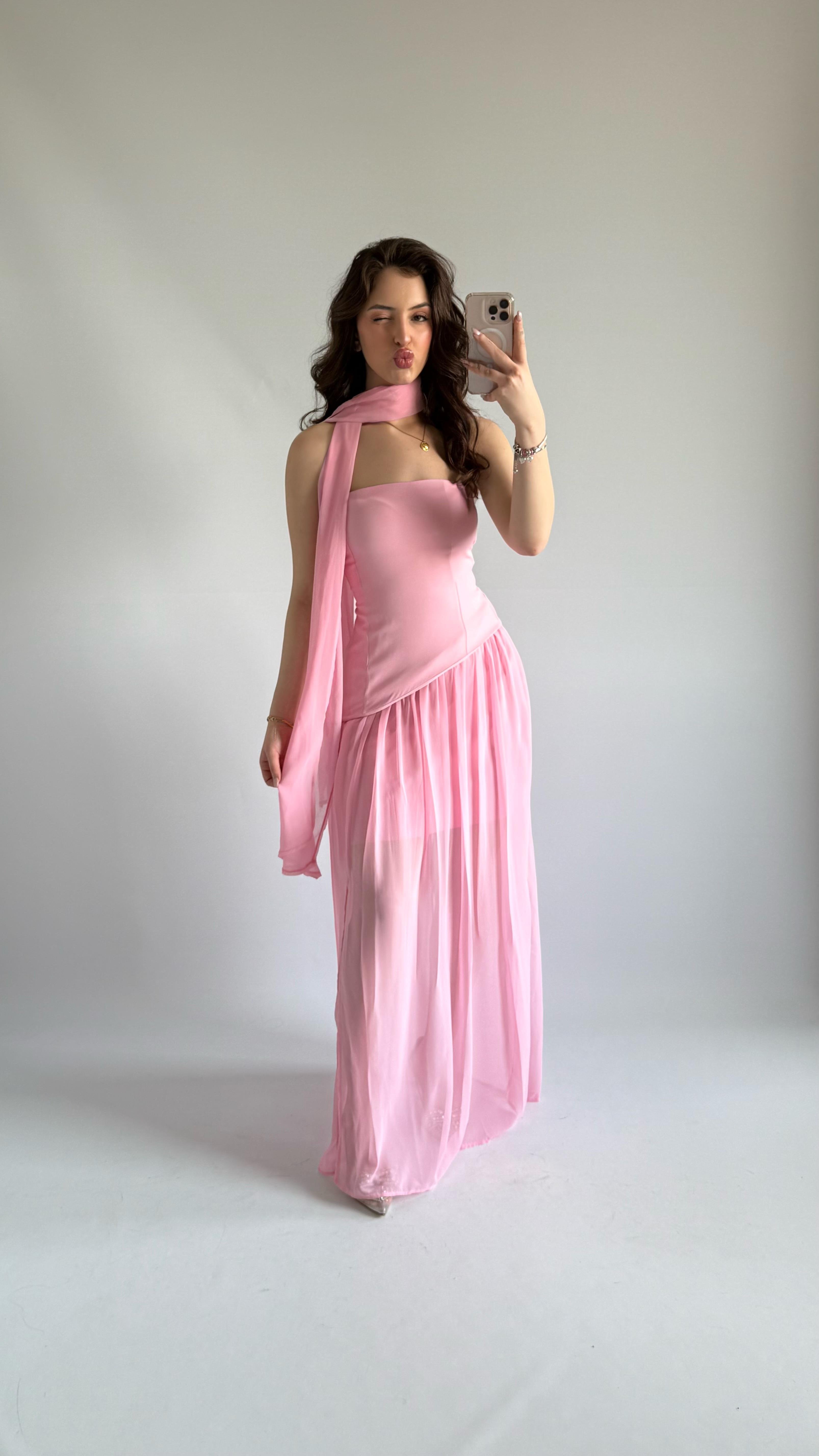 Pookie Fularlı Elbise Pembe
